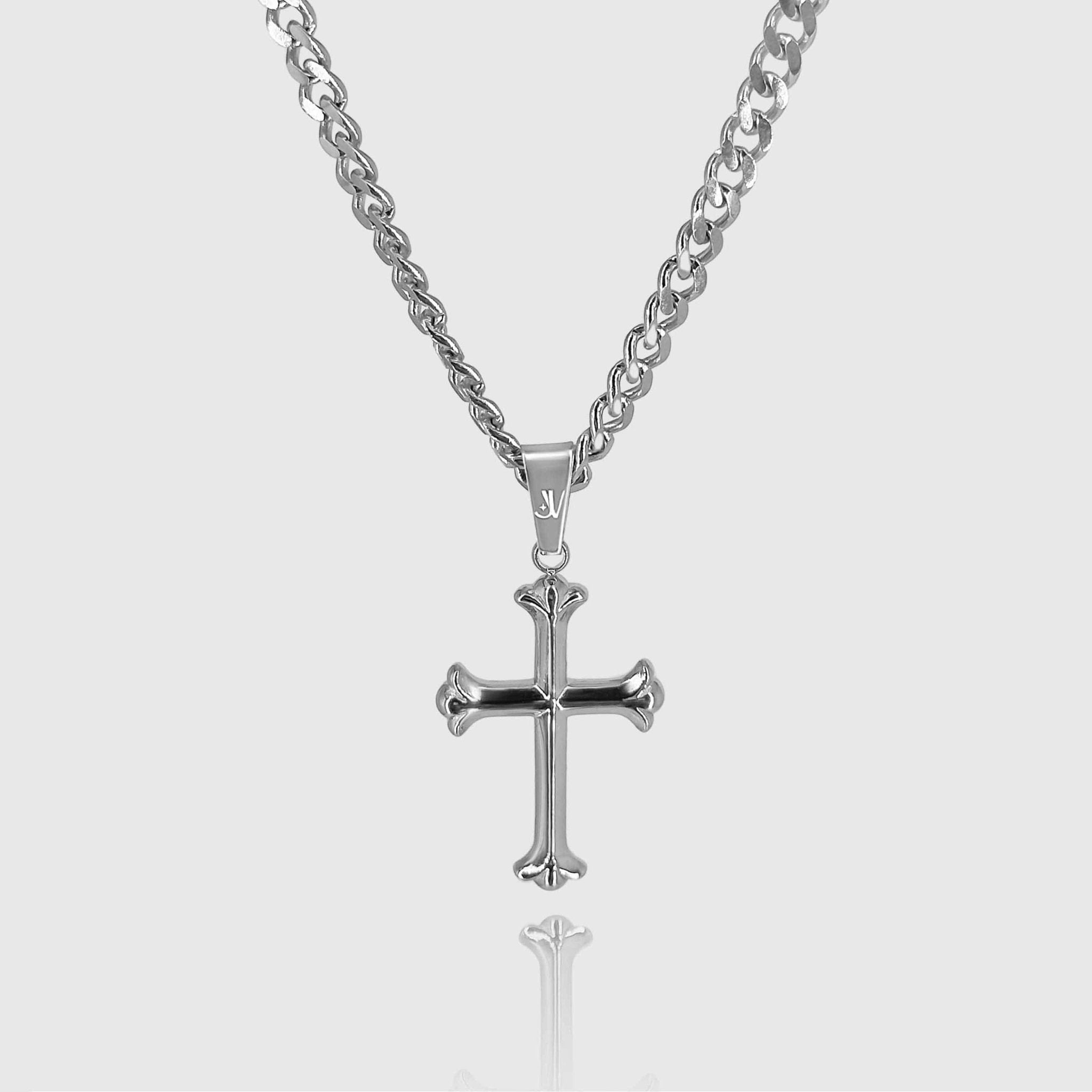 Cross Cuban Chain Silver Men (4mm) Streetwear Jewelry