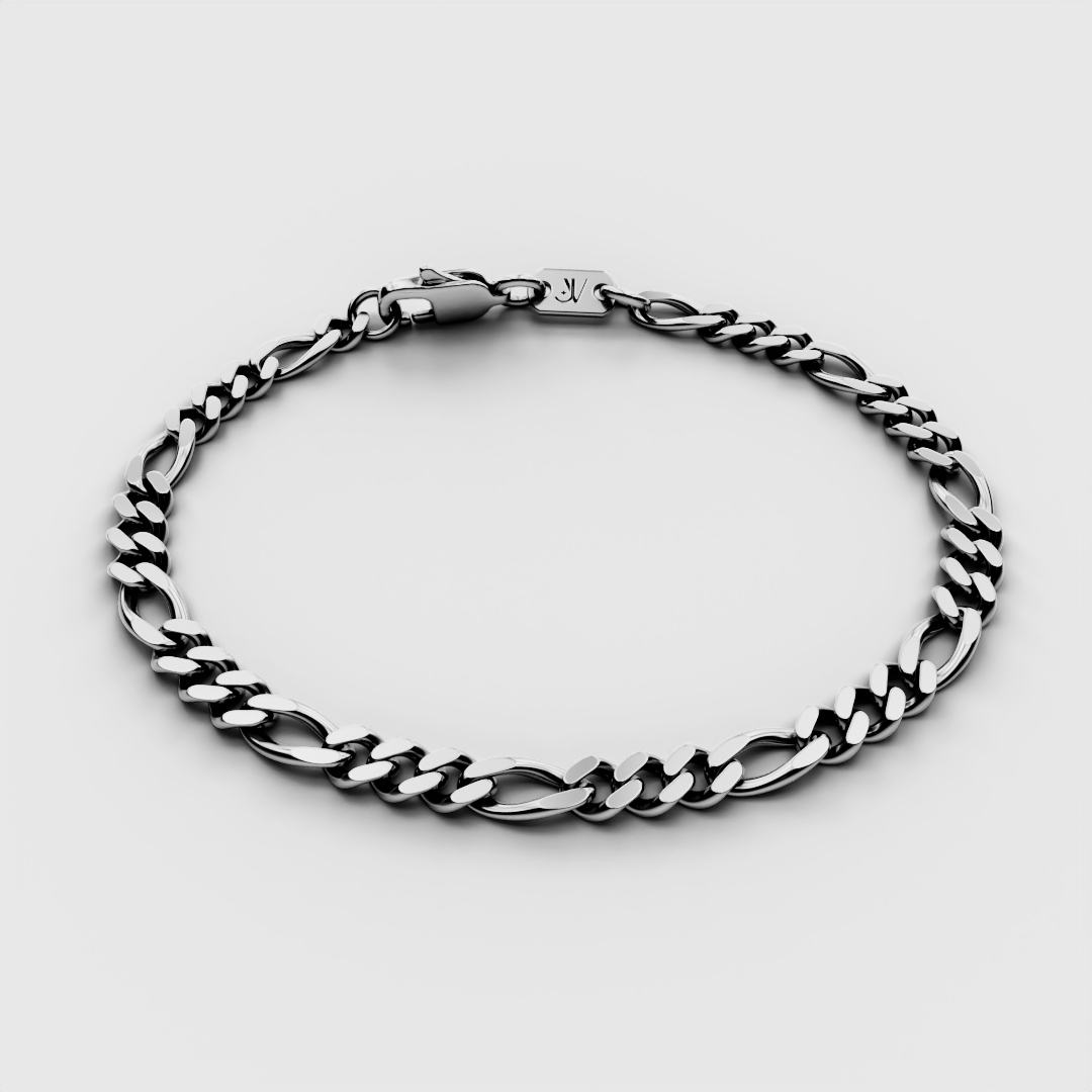 Elegant Figaro Bracelet in Stainless Steel 5mm – Full View