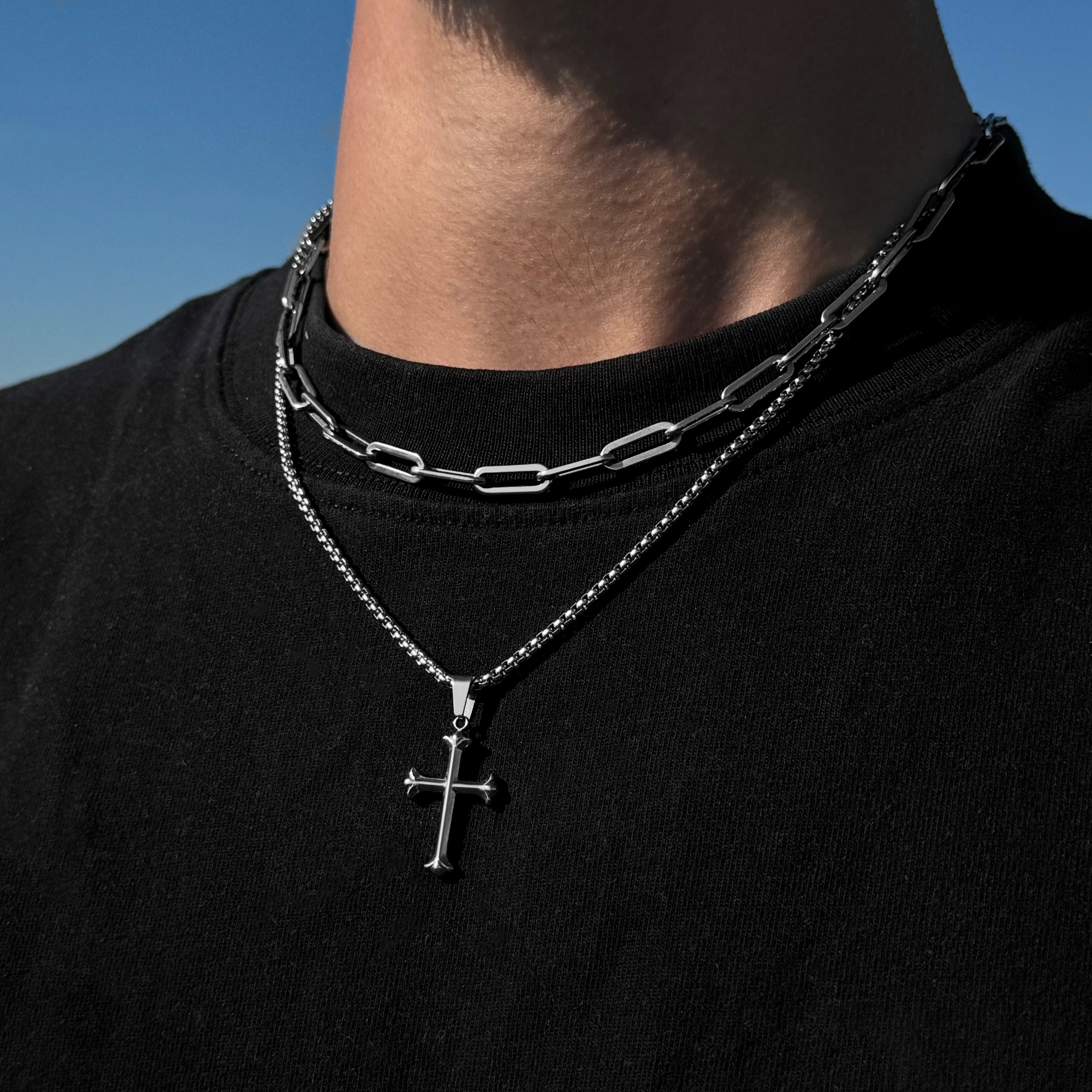 Chain with Pendant Cross Box Chain - Silver (2.5mm)  - JVillion® 