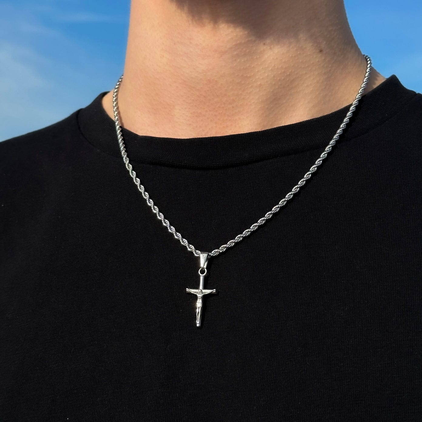 Chain with Pendant Jesus Cross Box Chain - Silver (2.5mm)  Necklace - JVillion®