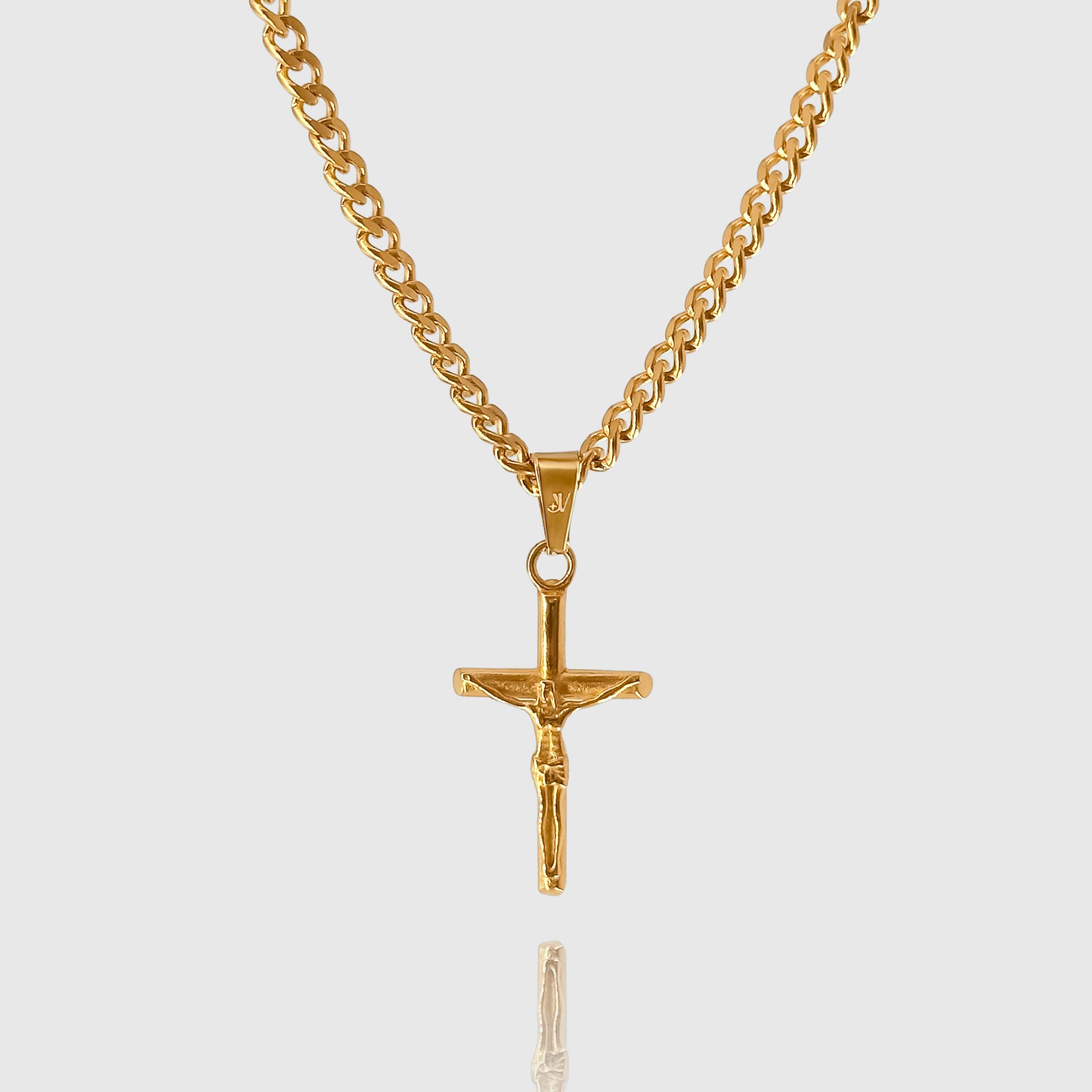 Jesus Cross Cuban Chain - Gold (4mm) Chain with Pendant JVILLION JEWELRY