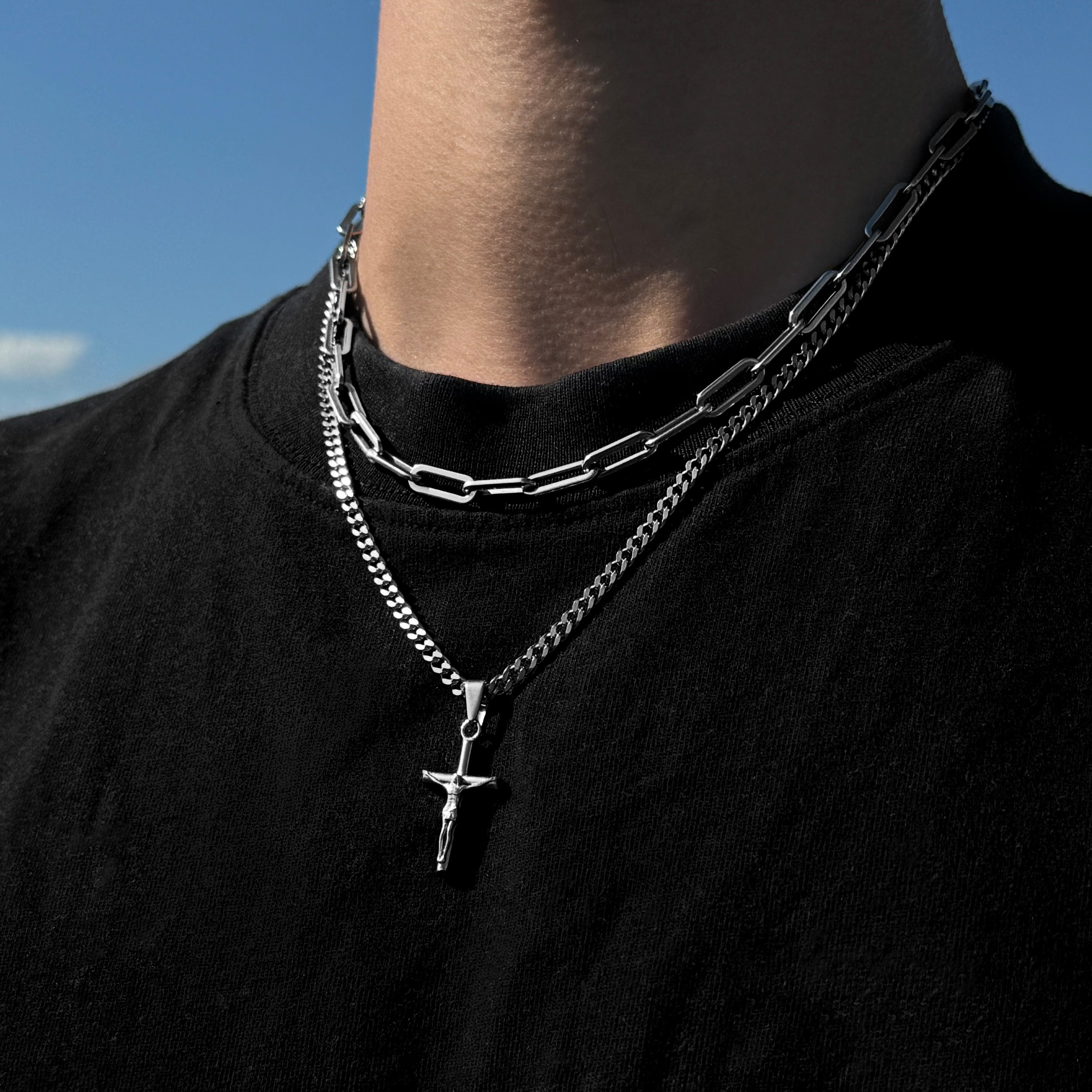Chain with Pendant Jesus Cross Cuban Chain - Silver (4mm) - JVillion®