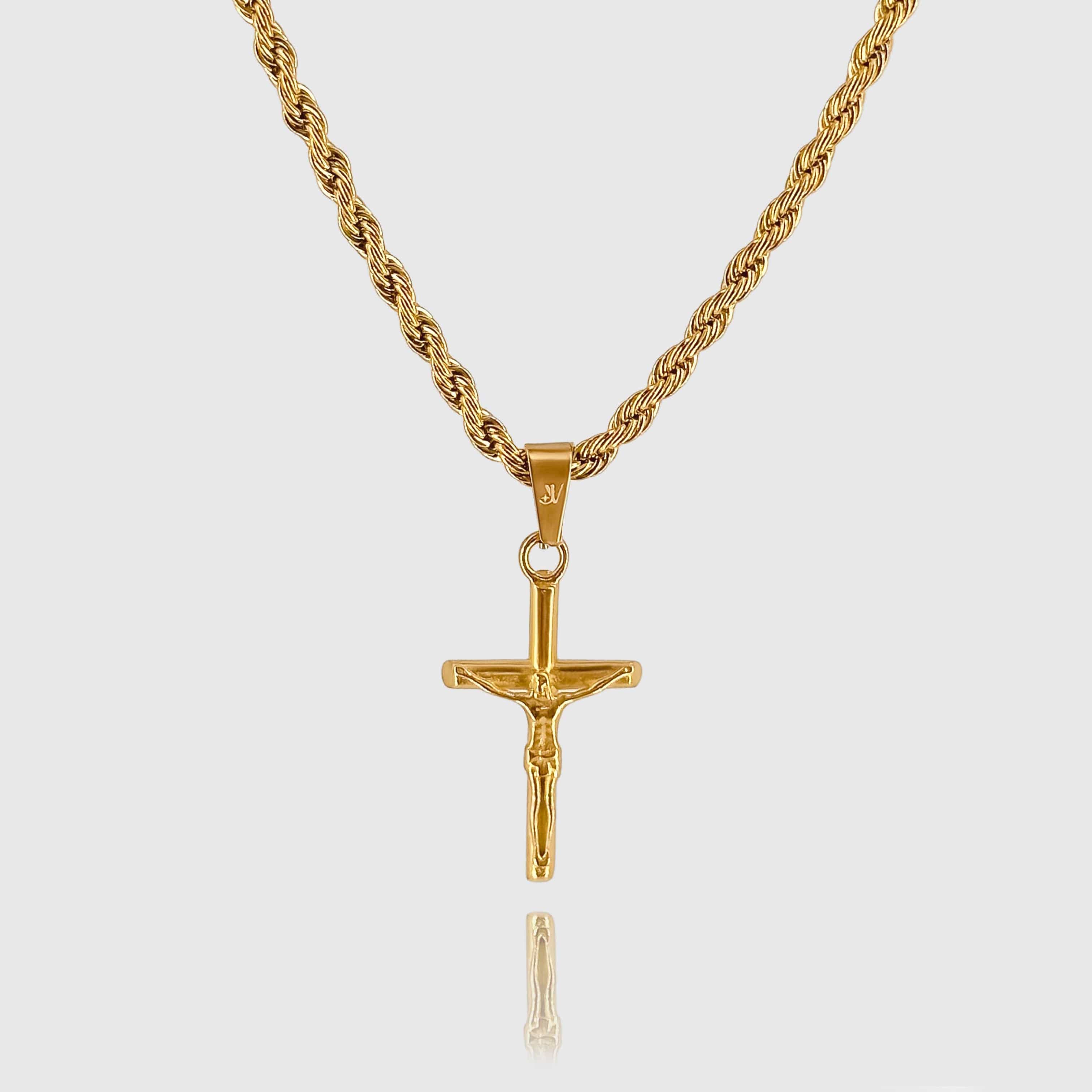 Jesus Cross Rope Chain - Gold (3mm) Chain with Pendant JVILLION