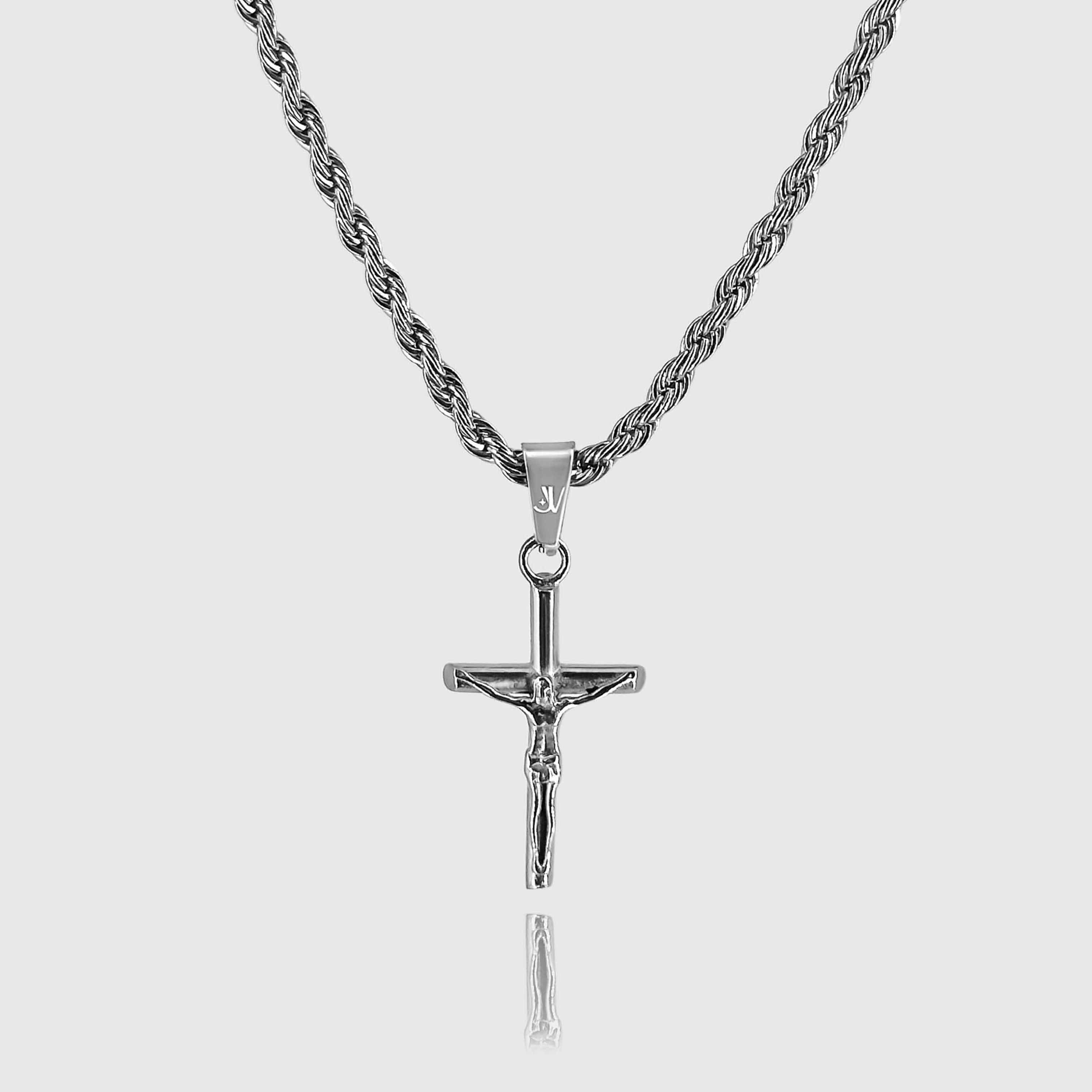Jesus Cross Rope Chain - Silver (3mm) Chain with Pendant JVILLION
