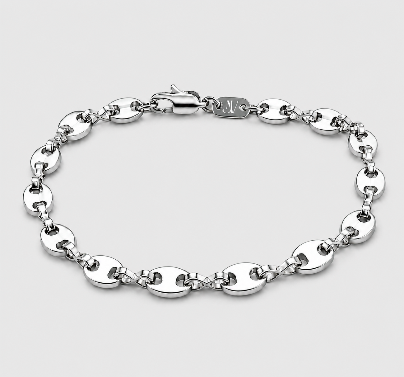 Coffee Bean Bracelet - Silver (5mm) by JVillion®Streetwear Jewelry, showcasing a sleek silver design.