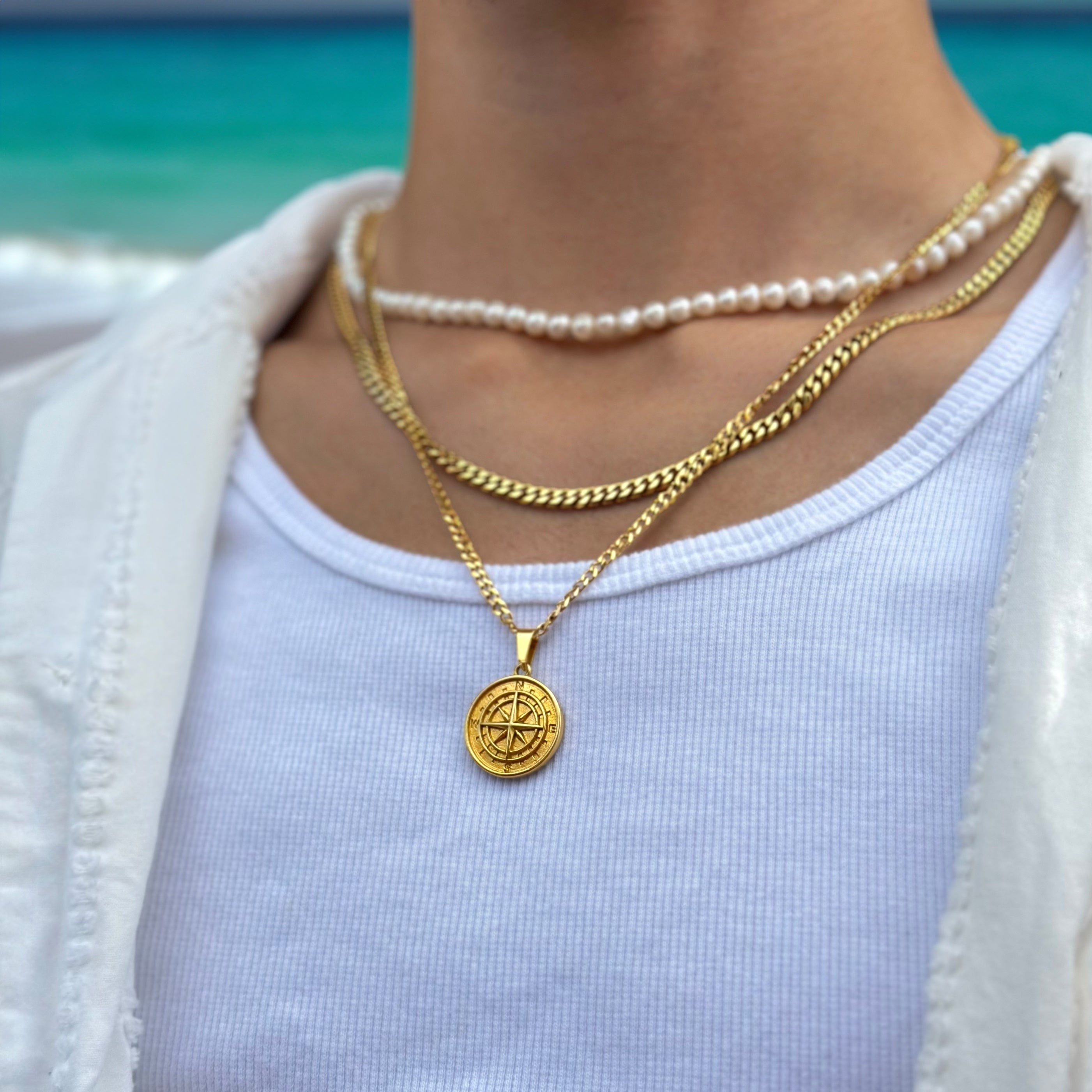 Compass Cuban Chain - Gold (4mm) Chain with Pendant JVILLION