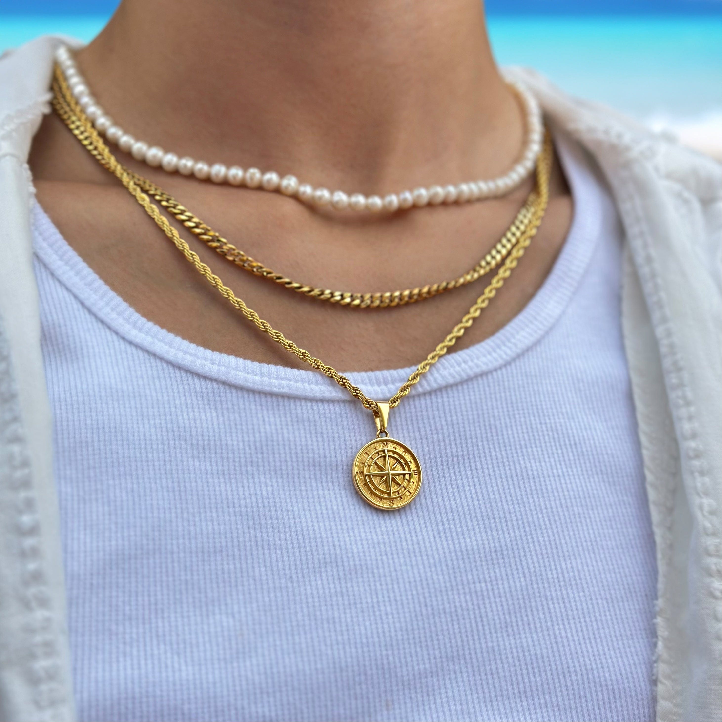 Compass Rope Chain - Gold (3mm) Chain with Pendant JVILLION