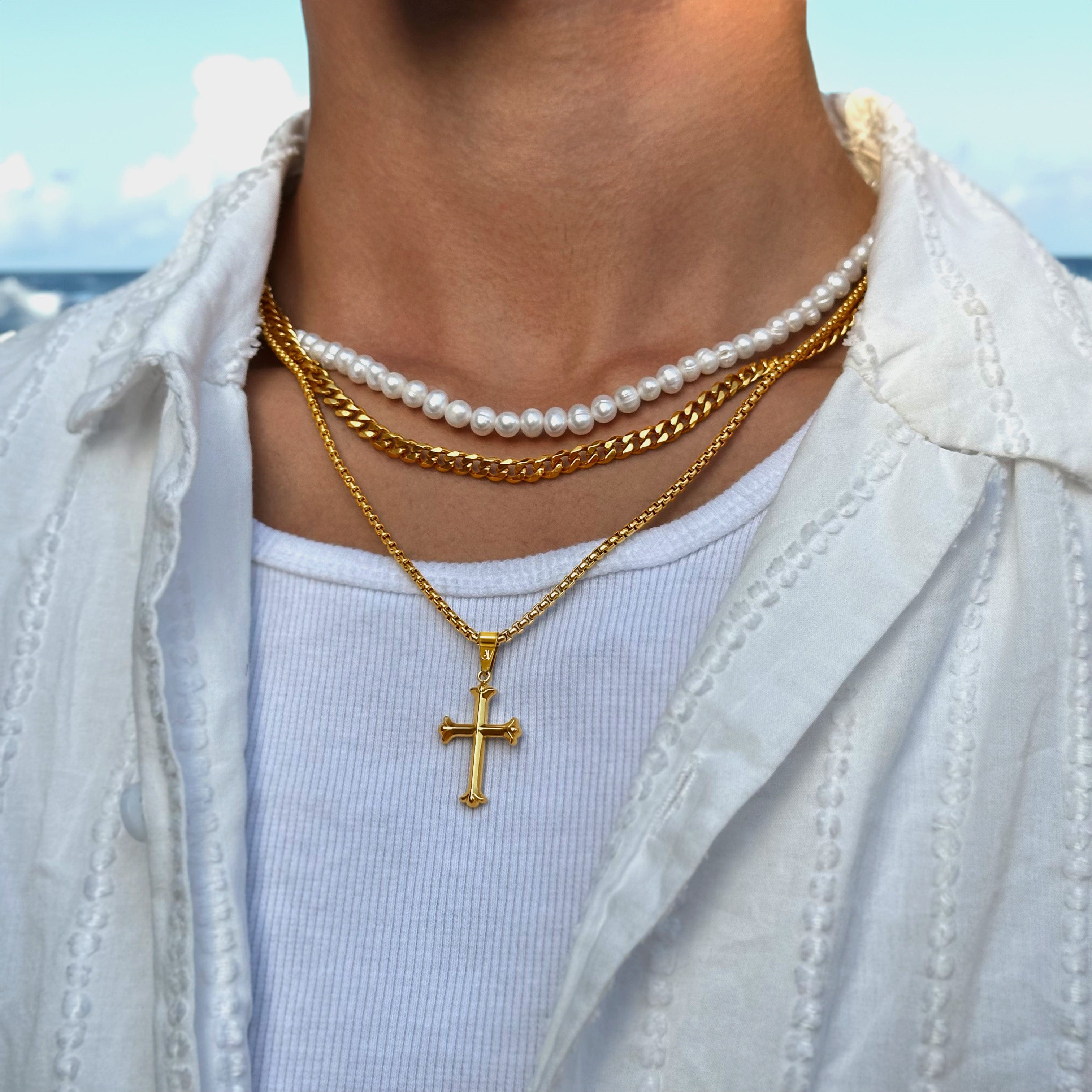 Cross Box Chain - Gold (2,5mm) Chain with Pendant JVILLION