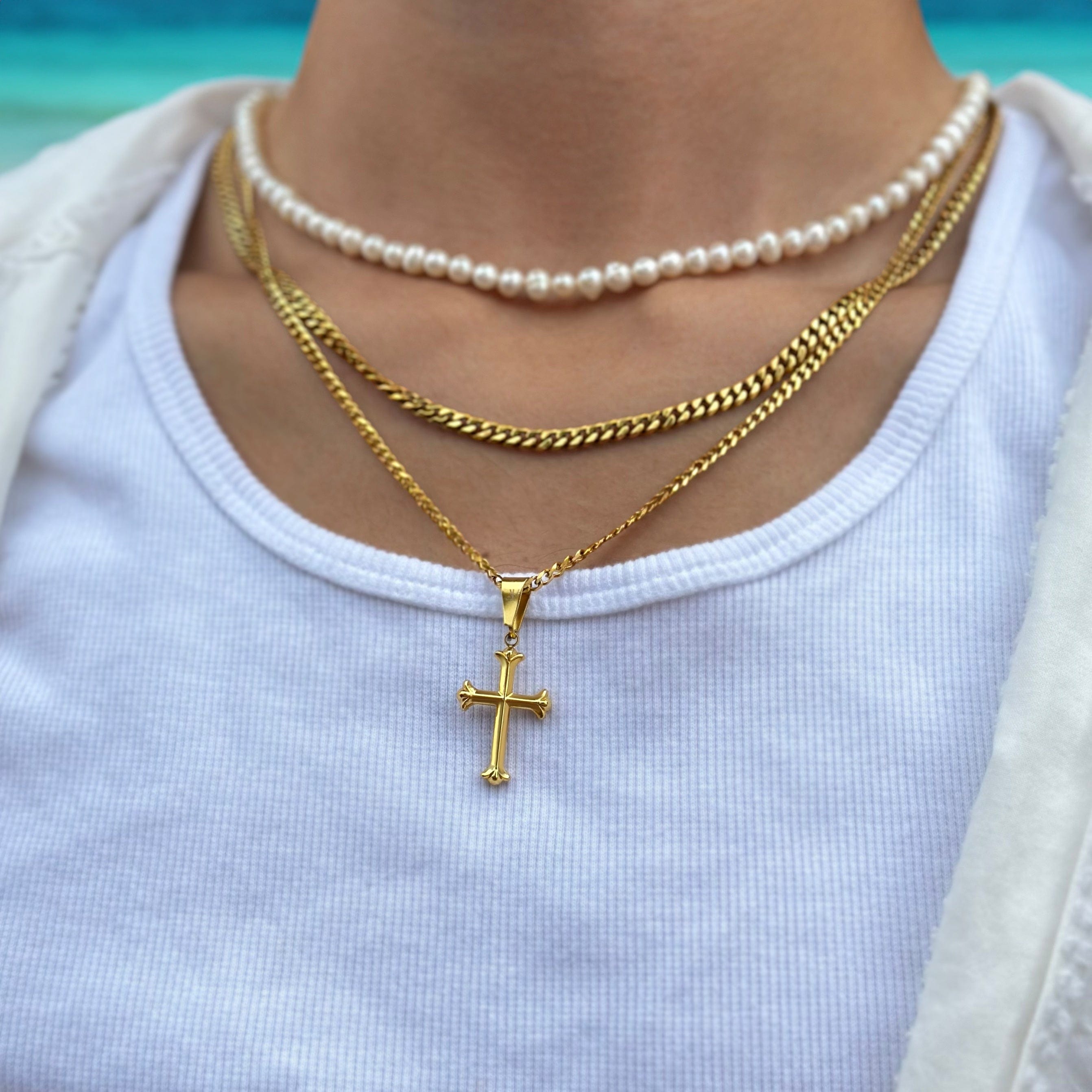 Cross Cuban Chain - Gold (4mm) Chain with Pendant JVILLION