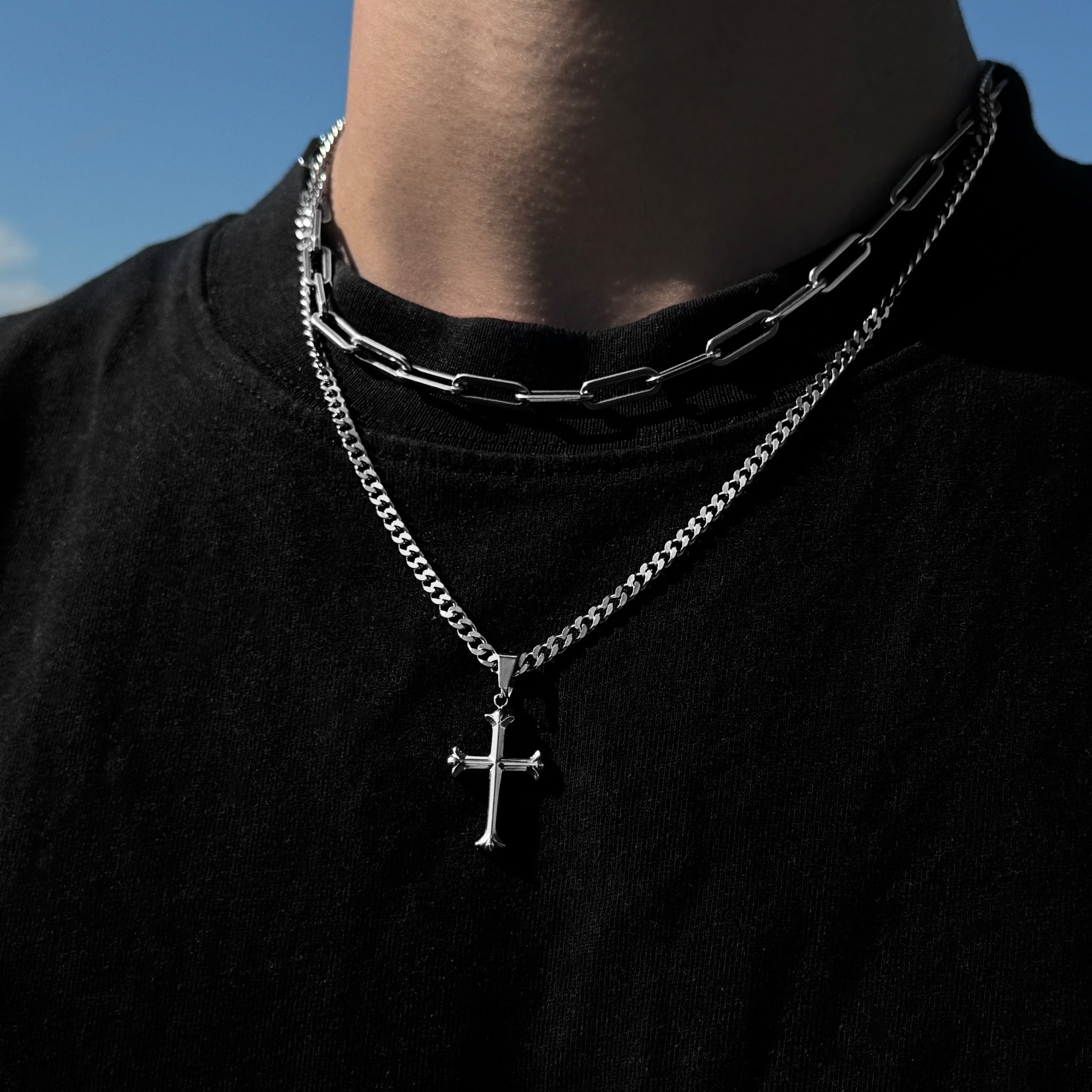 Cross Cuban Chain - Silver (4mm) Chain with Pendant JVILLION