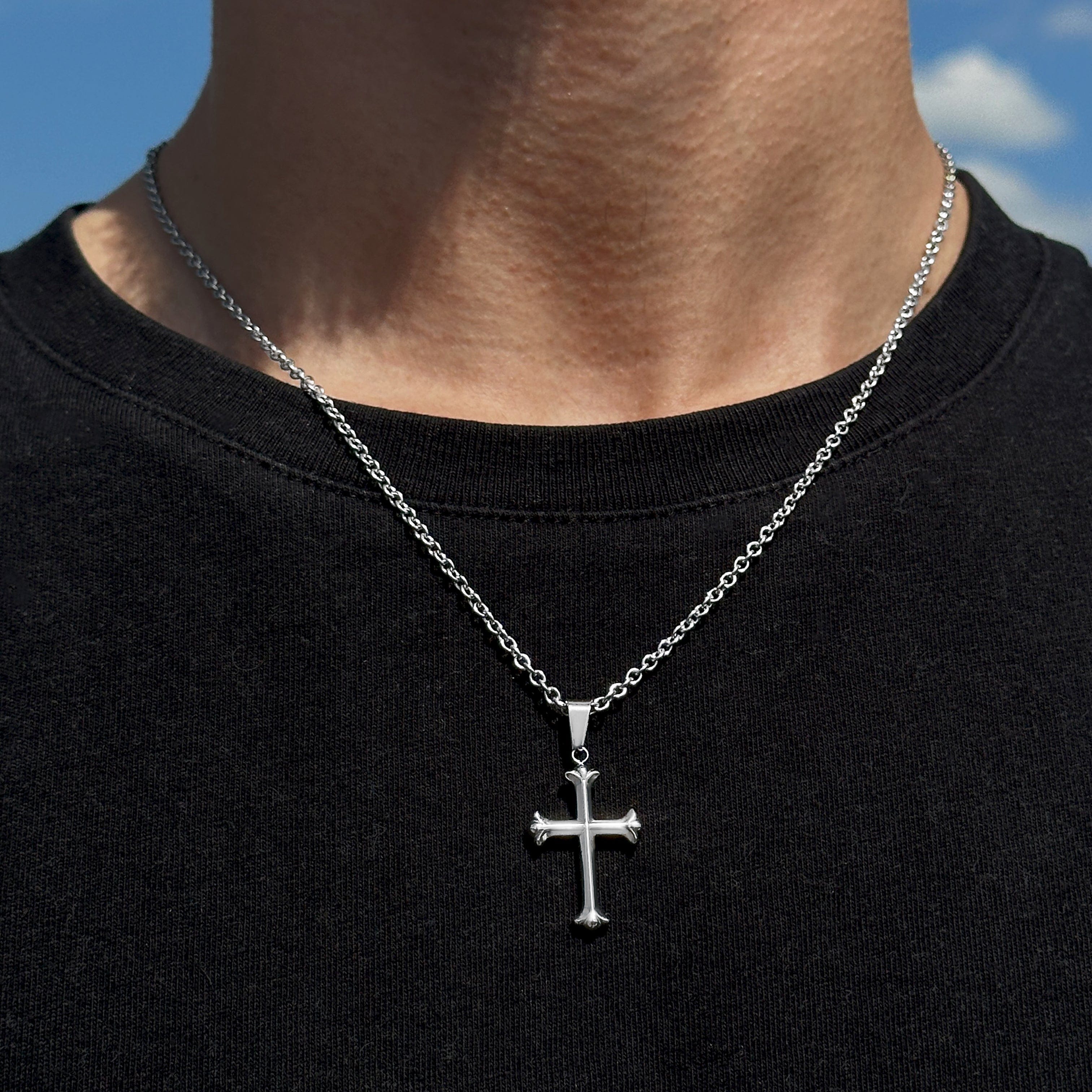 Cross Rolo Chain - Silver (2mm) Chain with Pendant JVILLION