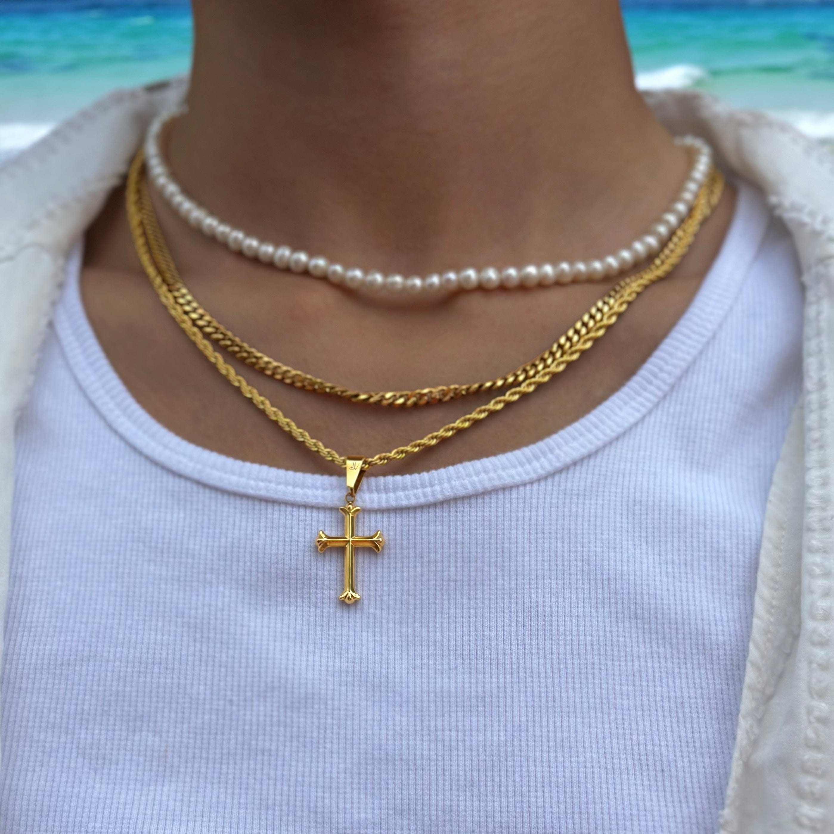 Cross Rope Chain - Gold (3mm) Chain with Pendant JVILLION