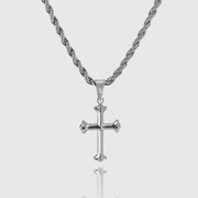 Pendentif croix argenté sur collier chaîne corde 3mm, JVillion