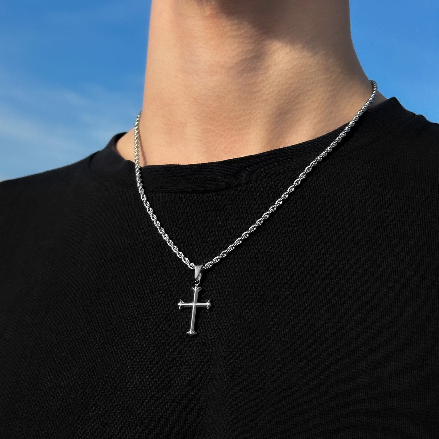 Cross Rope Chain - Silver (3mm) Chain with Pendant JVILLION