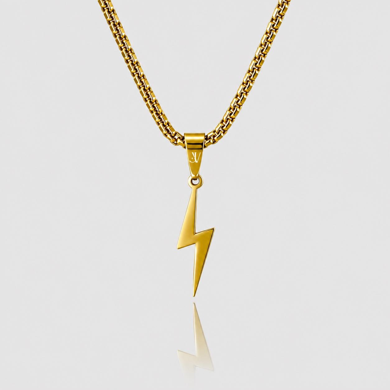 Gold flash lightning bolt pendant on 2.5mm box chain necklace, JVillion