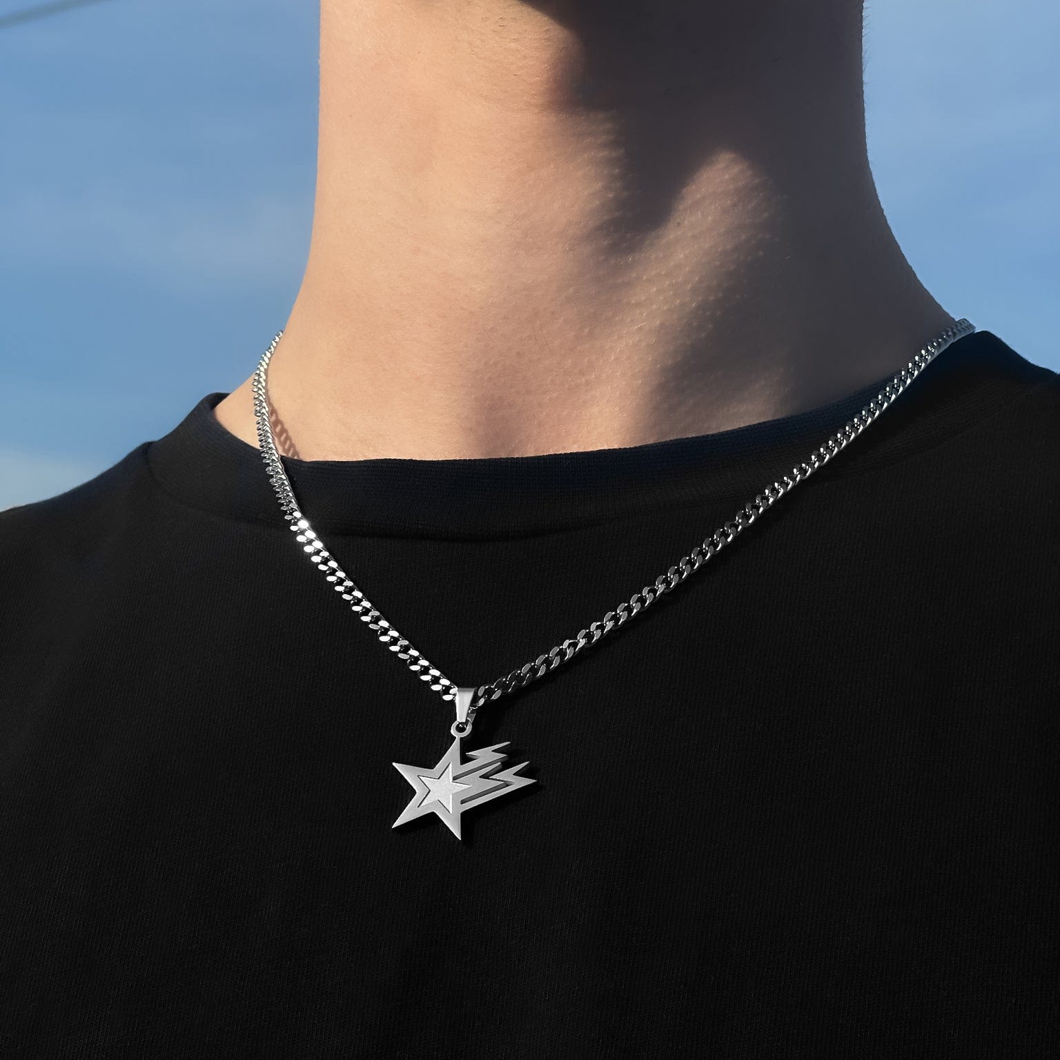 Galaxy Star Cuban Chain - Silver (4mm) Chain with Pendant JVILLION