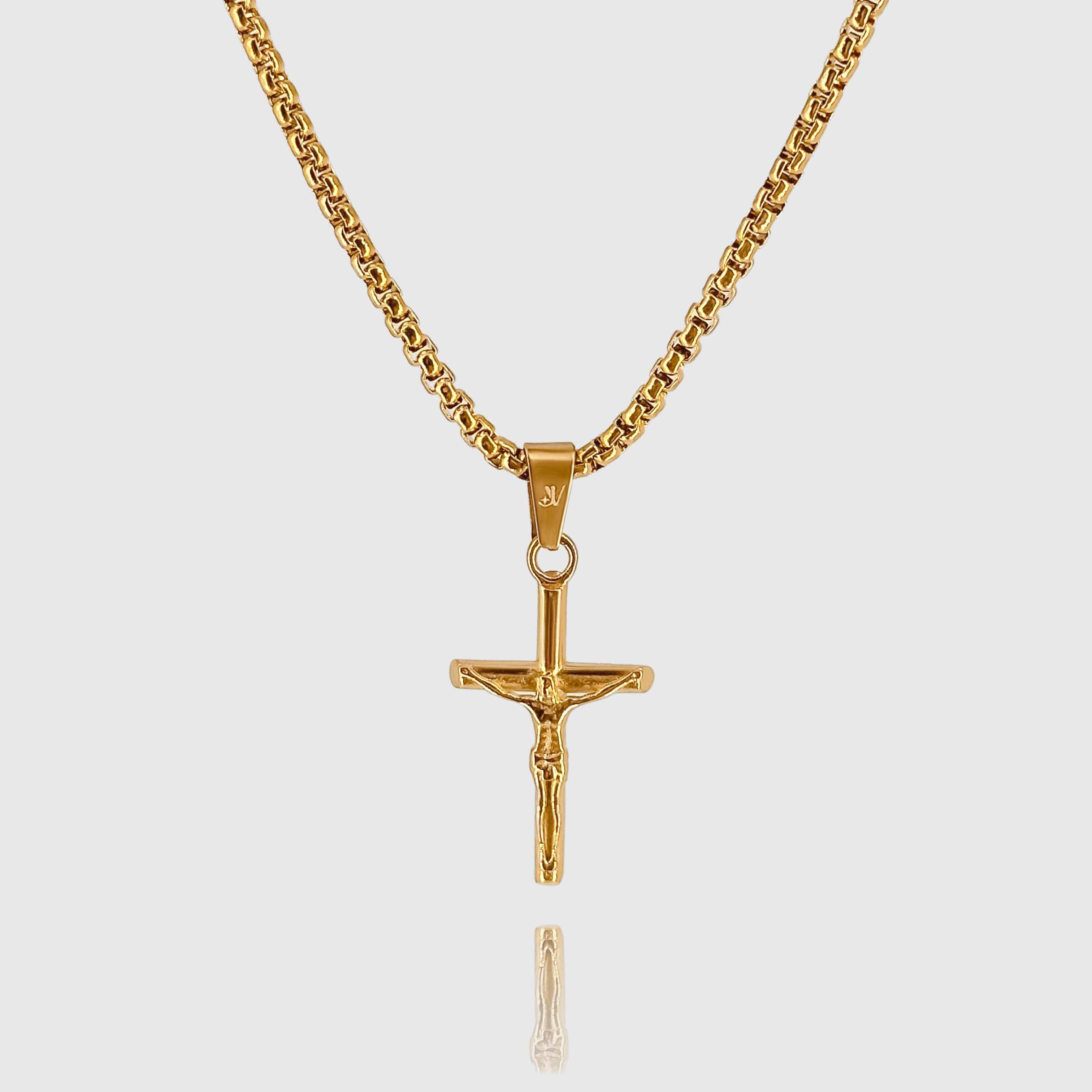 Jesus Cross Box Chain - Gold (2,5mm) Chain with Pendant JVILLION