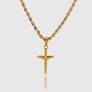 Gold-tone Jesus crucifix pendant on 3mm rope chain necklace, JVillion