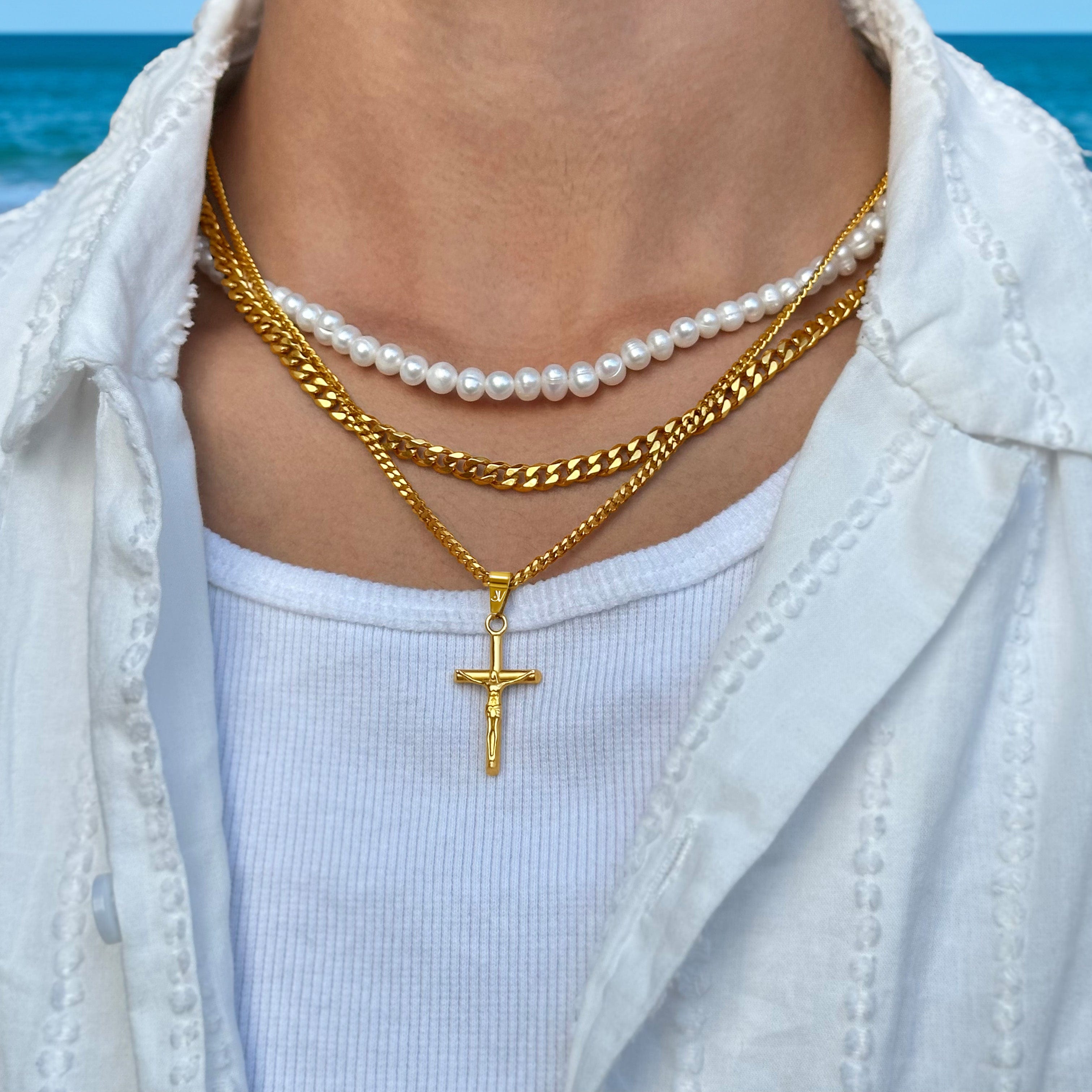 Halskette mit Anhänger Jesus Kreuz Gold 60cm