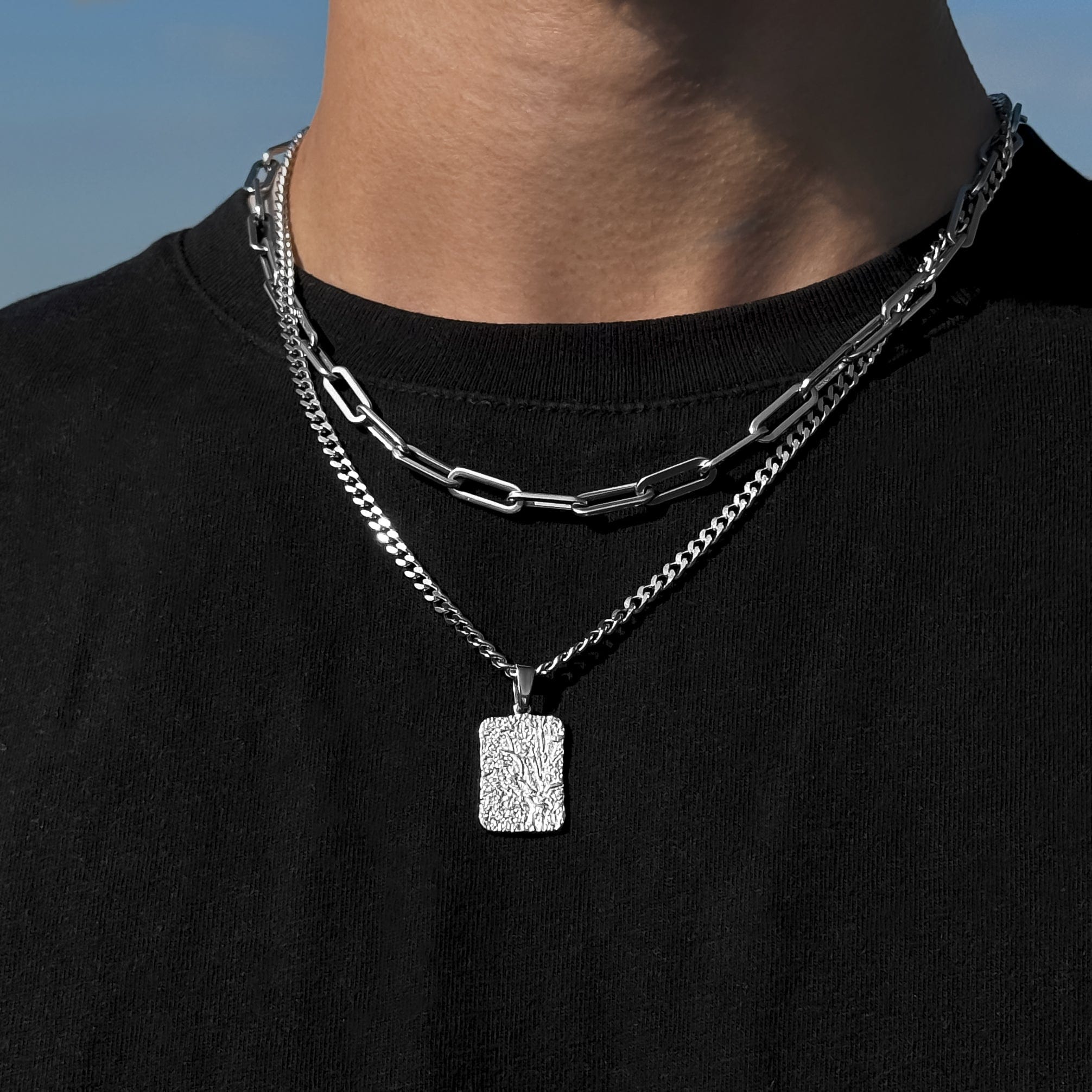 JVILLION JEWELRY Chain with Pendant Lava Cuban Chain - Silver (4mm)