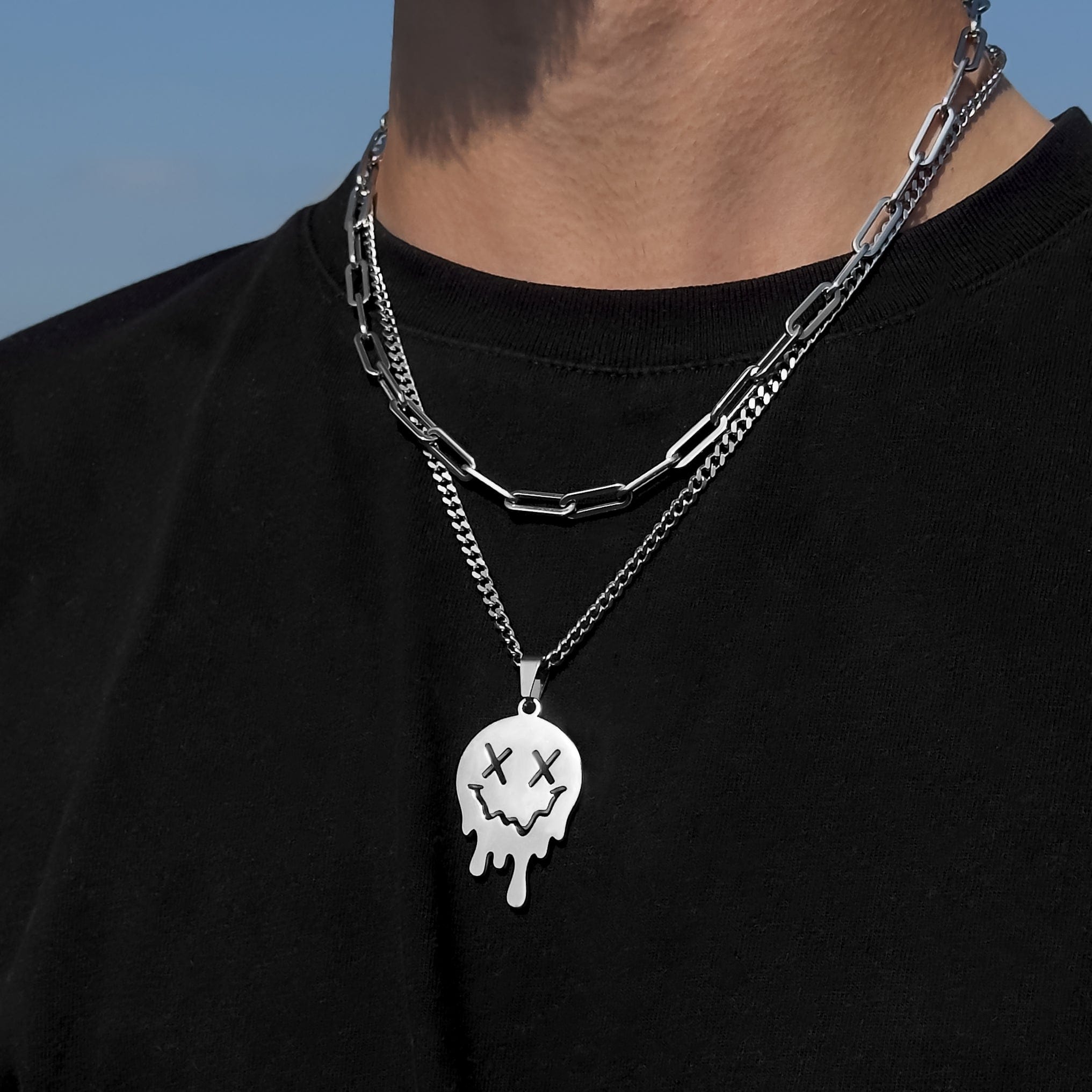 Melting Smiley Cuban Chain - Silver (4mm) Chain with Pendant JVILLION