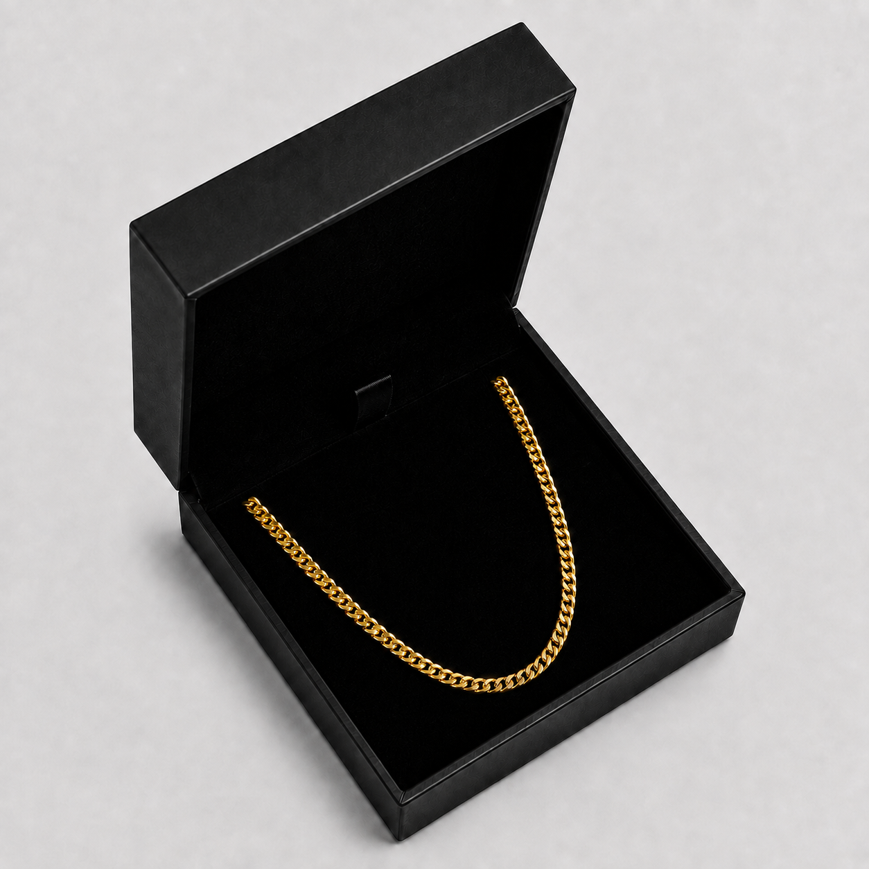 Collana a maglia cubana dorata 4mm nella confezione regalo nera, acciaio inossidabile, JVillion