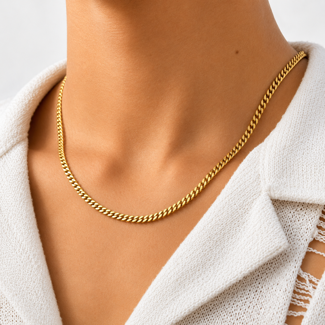 Collana a maglia cubana dorata da uomo indossata al collo, 4mm in acciaio inossidabile, JVillion