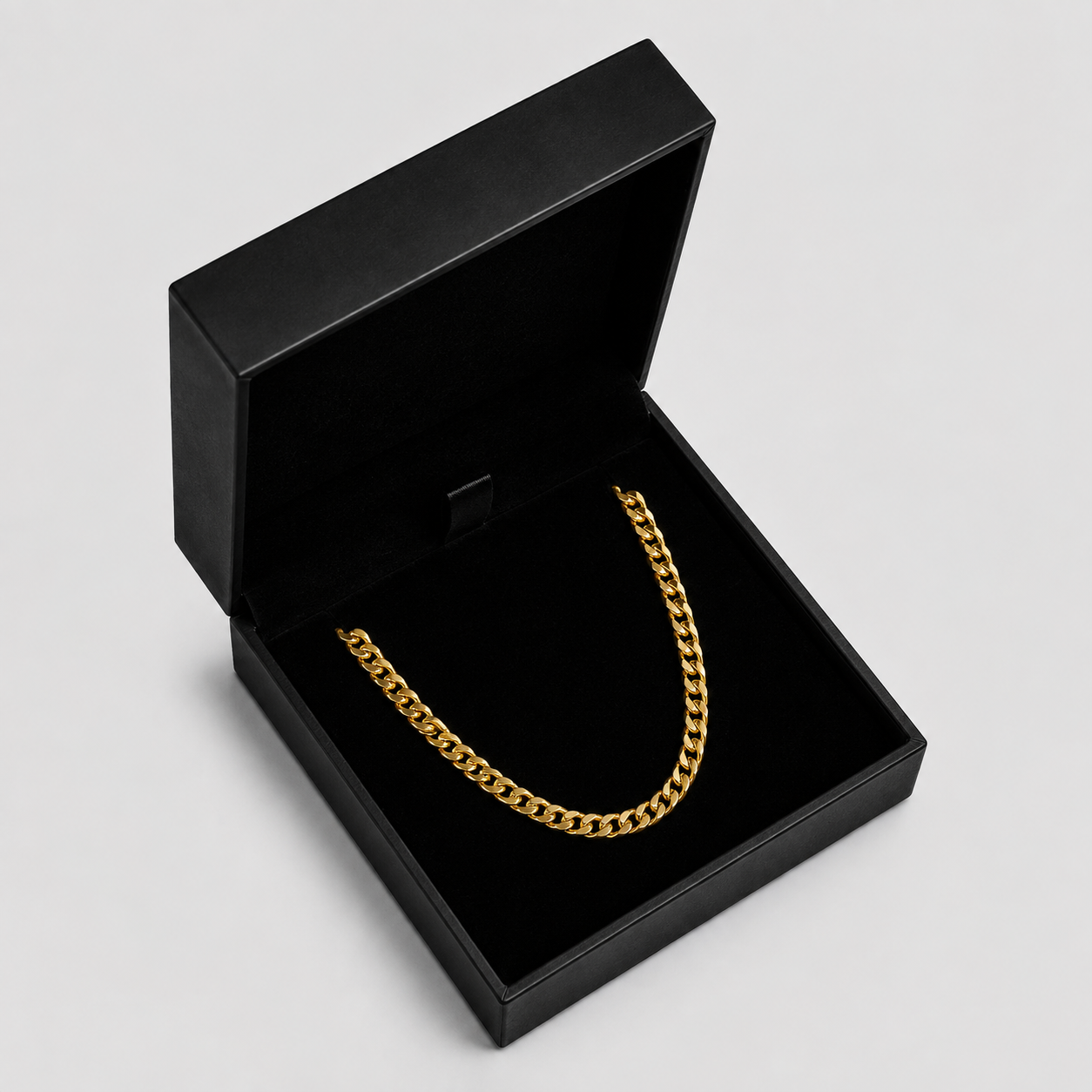 Men's gold Cuban link chain necklace in a black gift box, 6mm, stainless steel, JVillion