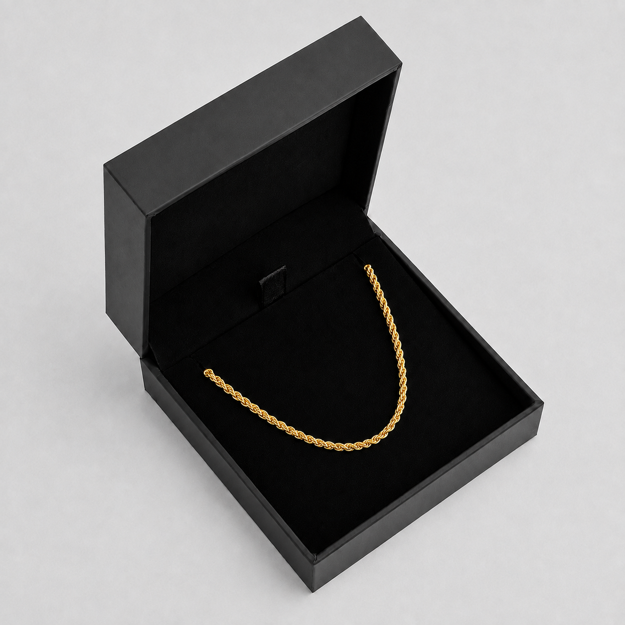 Collier chaîne corde doré dans un écrin noir, 2mm, JVillion