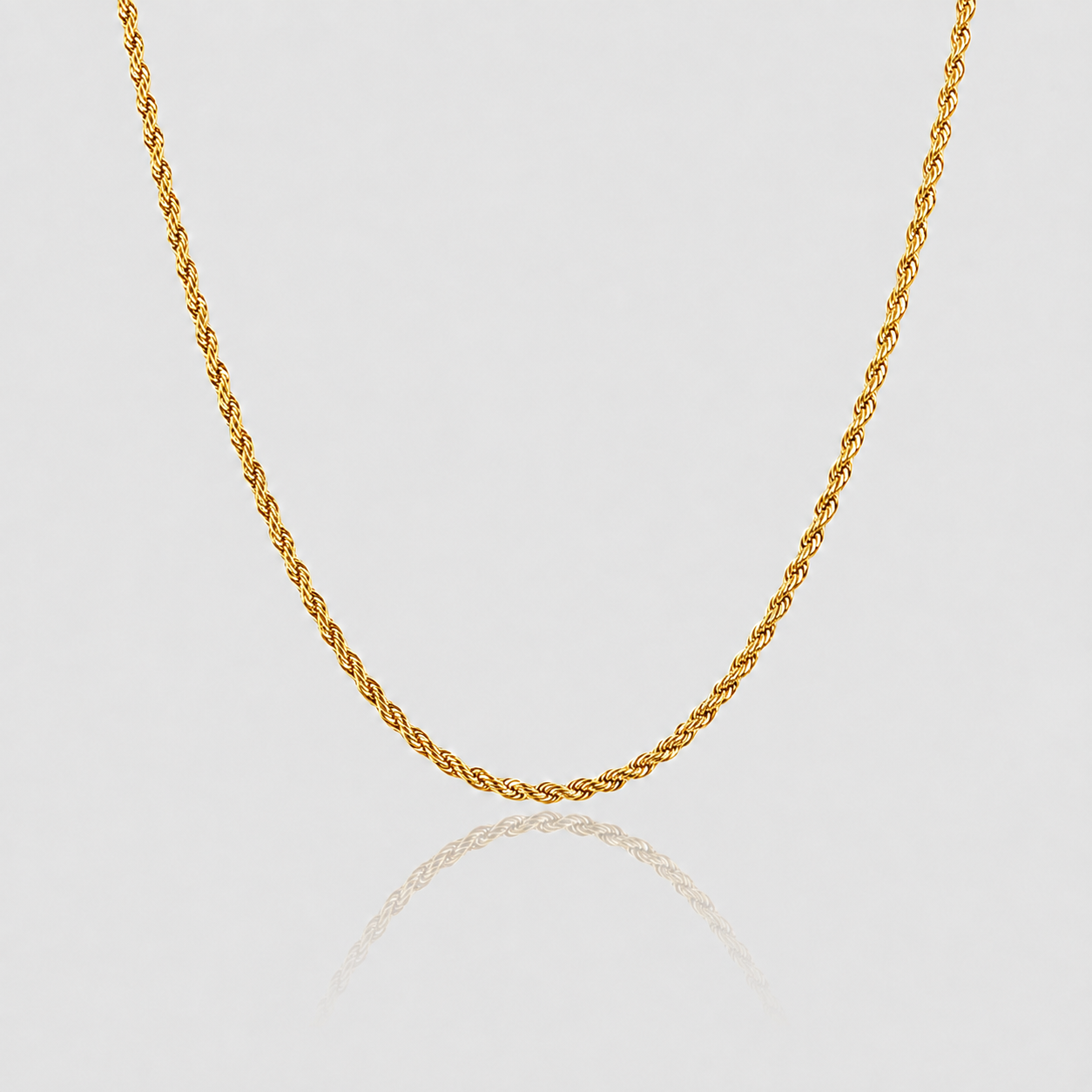 Collier chaîne corde doré sur fond blanc, 2mm, JVillion