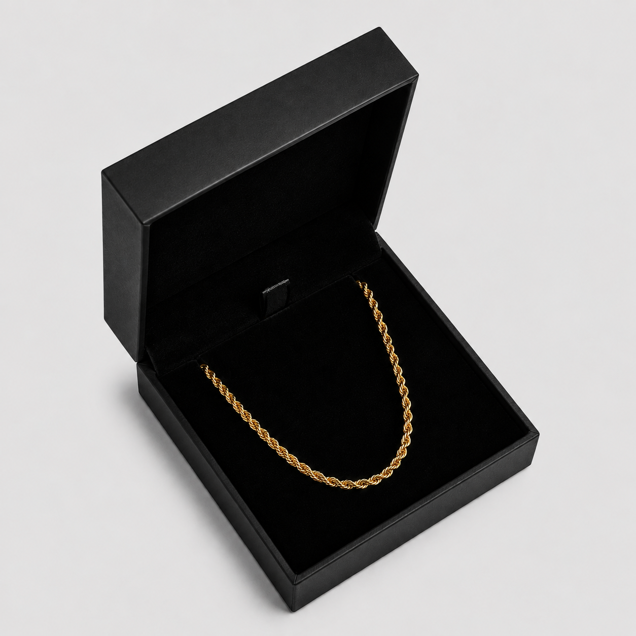 Collier chaîne corde doré 3mm dans un écrin noir, acier inoxydable, JVillion