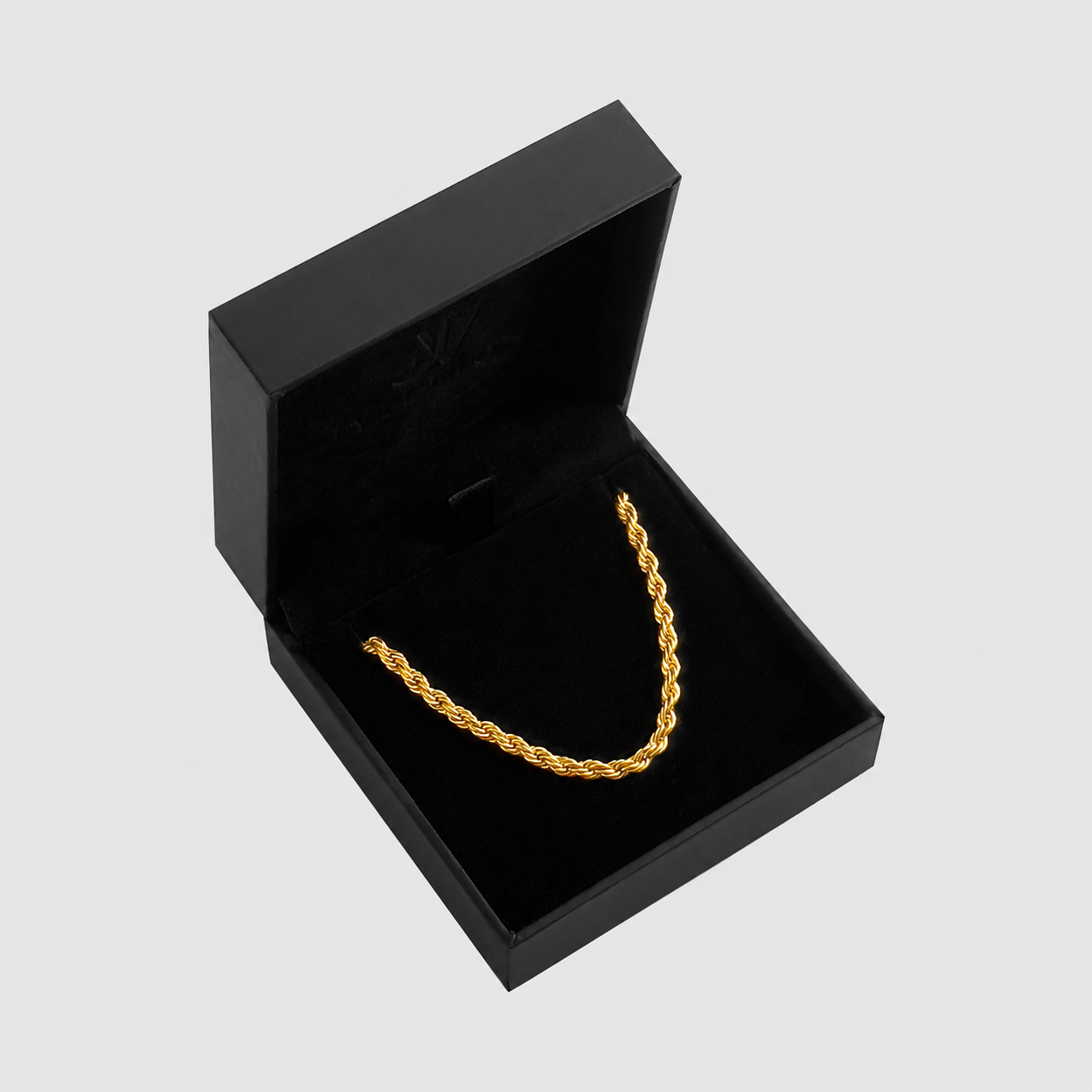 Goldfarbene gedrehte Herren-Kordelkette im schwarzen JVillion Schmucketui, 4mm, Edelstahl, JVillion