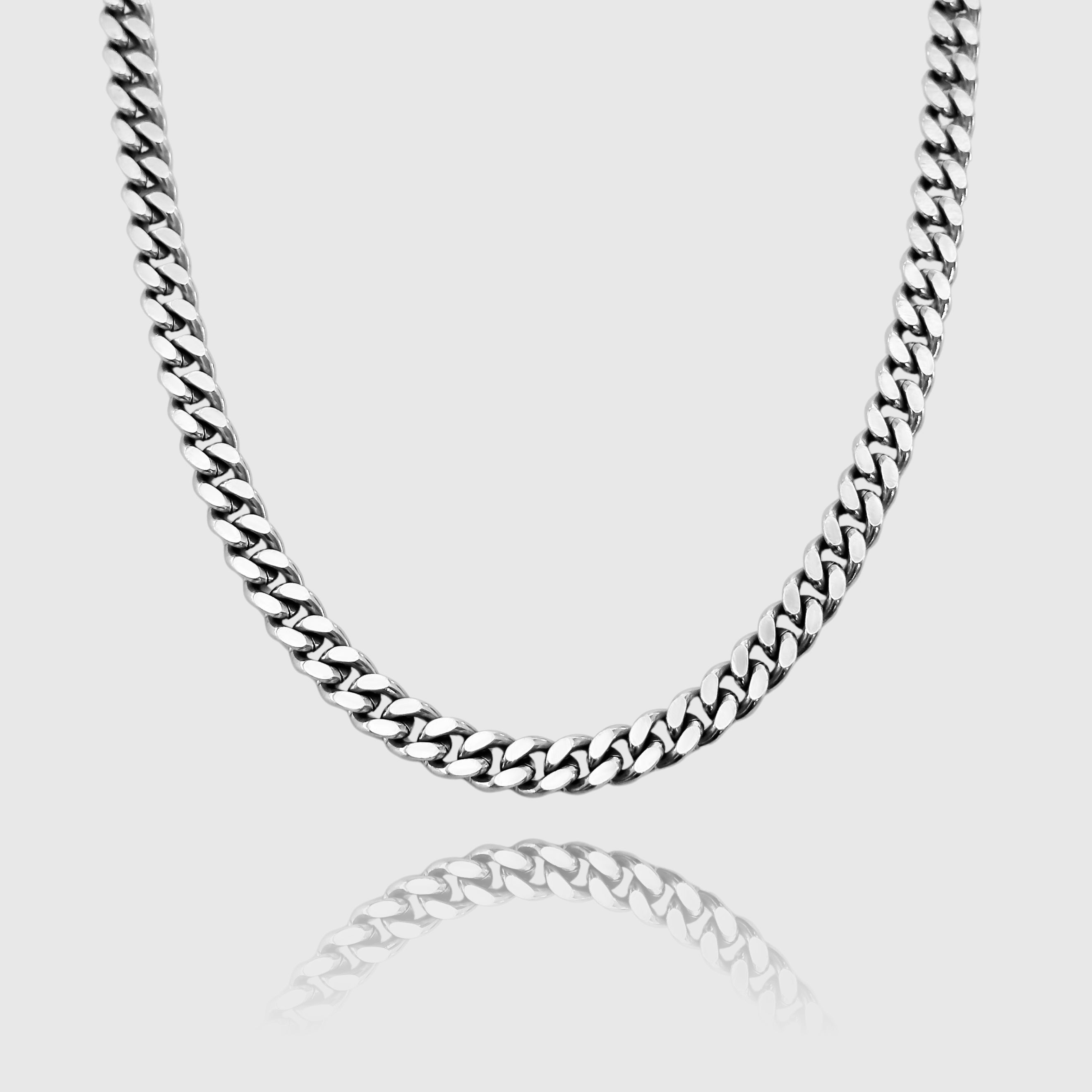 Men's silver Cuban link chain necklace, 6mm stainless steel, JVillion