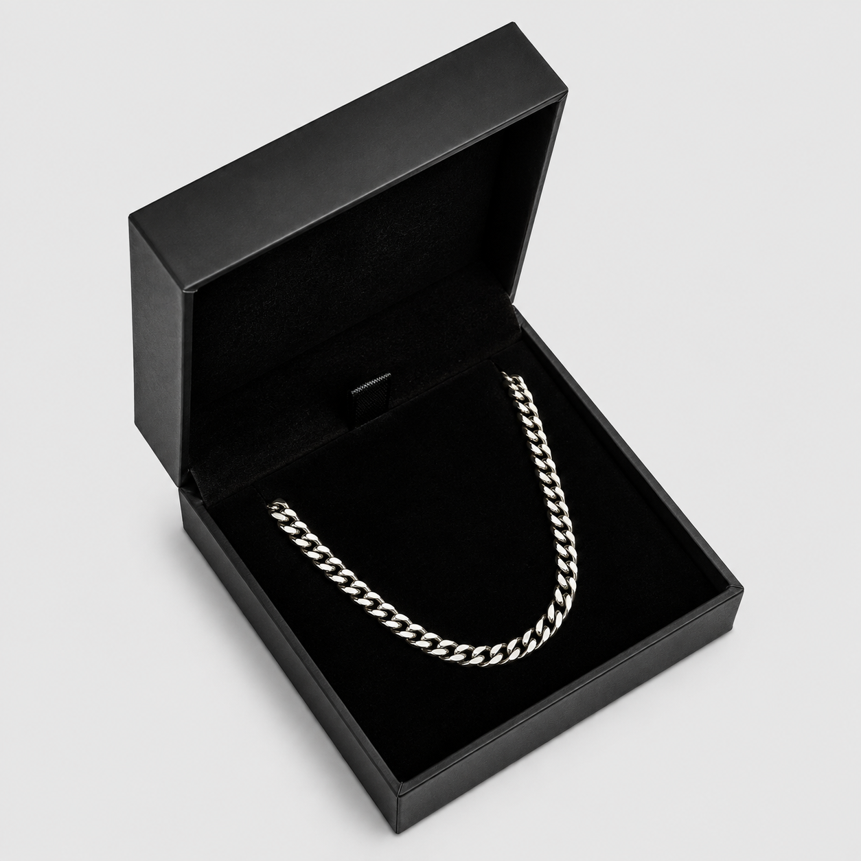 Silver 6mm Cuban link chain necklace in a black gift box, JVillion