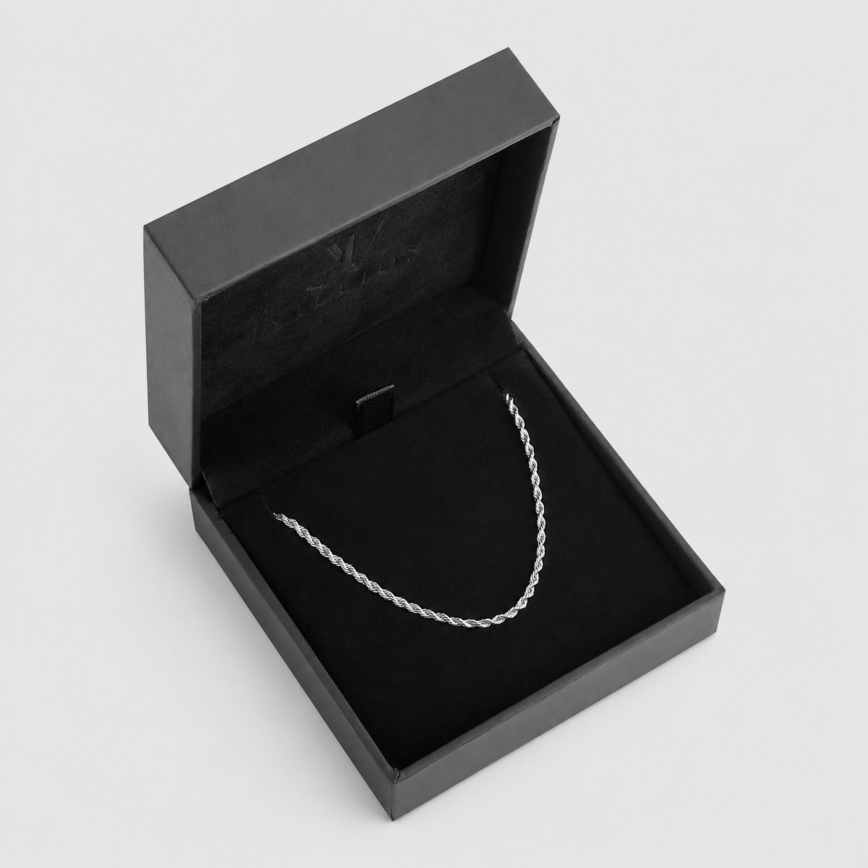 Collier chaîne corde argenté 2mm pour homme dans un écrin, acier inoxydable, JVillion