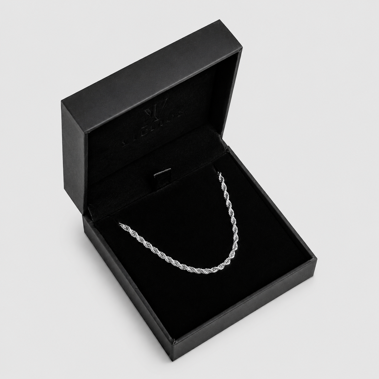 Collier chaîne corde argenté pour homme dans un écrin JVillion, 3mm, acier inoxydable, JVillion