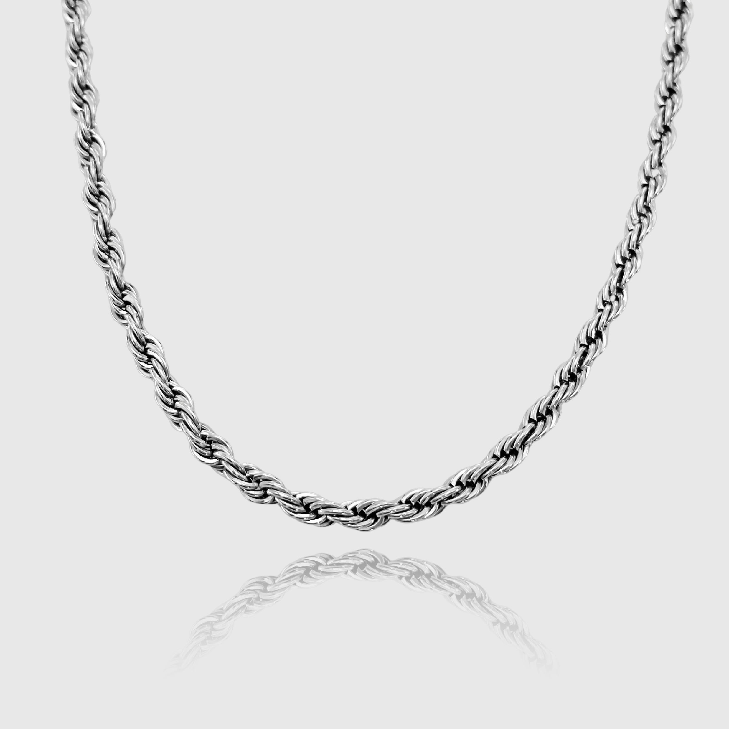 Nahaufnahme der silbernen Herren-Kordelkette, 4mm Edelstahl, JVillion