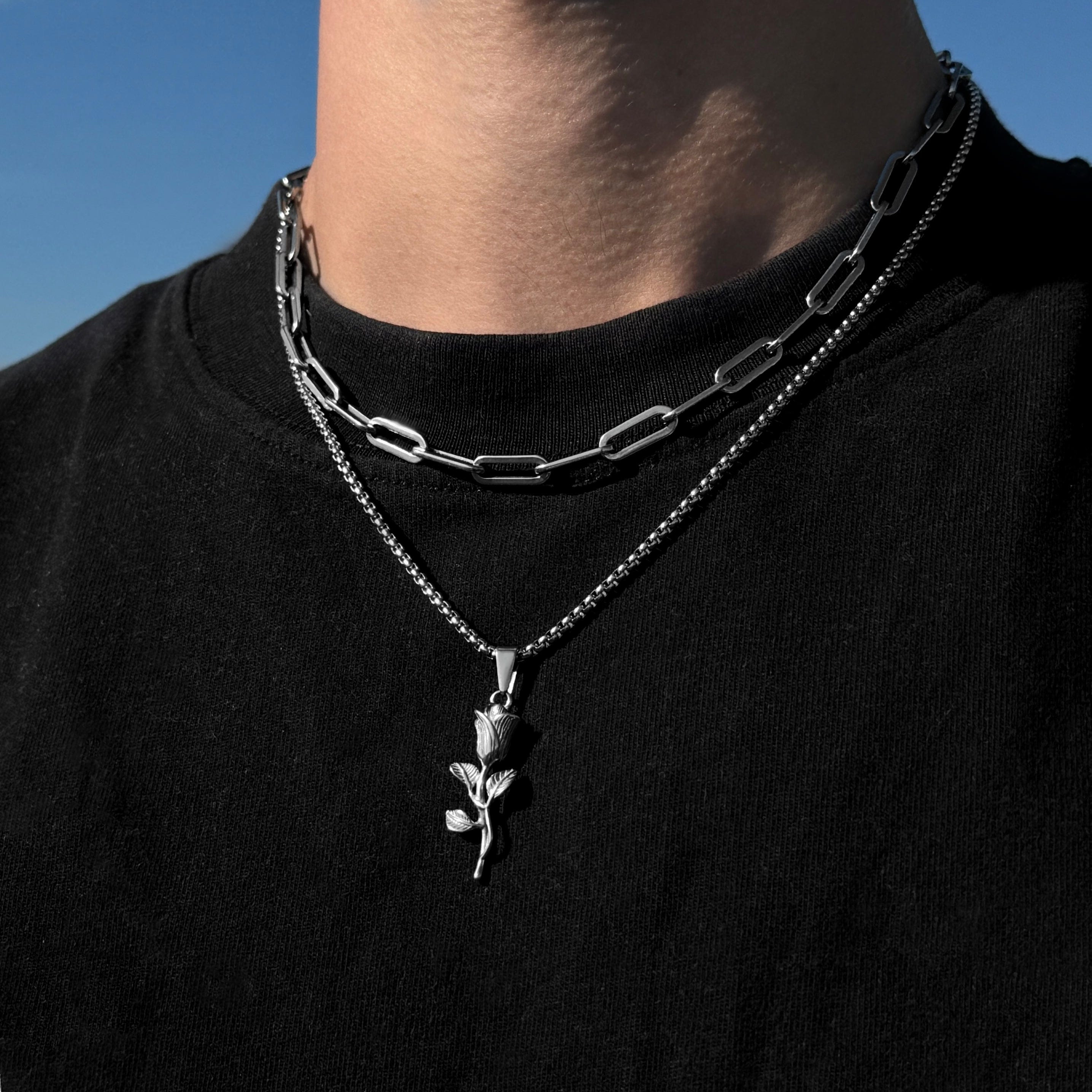 Rose Box Chain - Silver (2,5mm) Chain with Pendant JVILLION