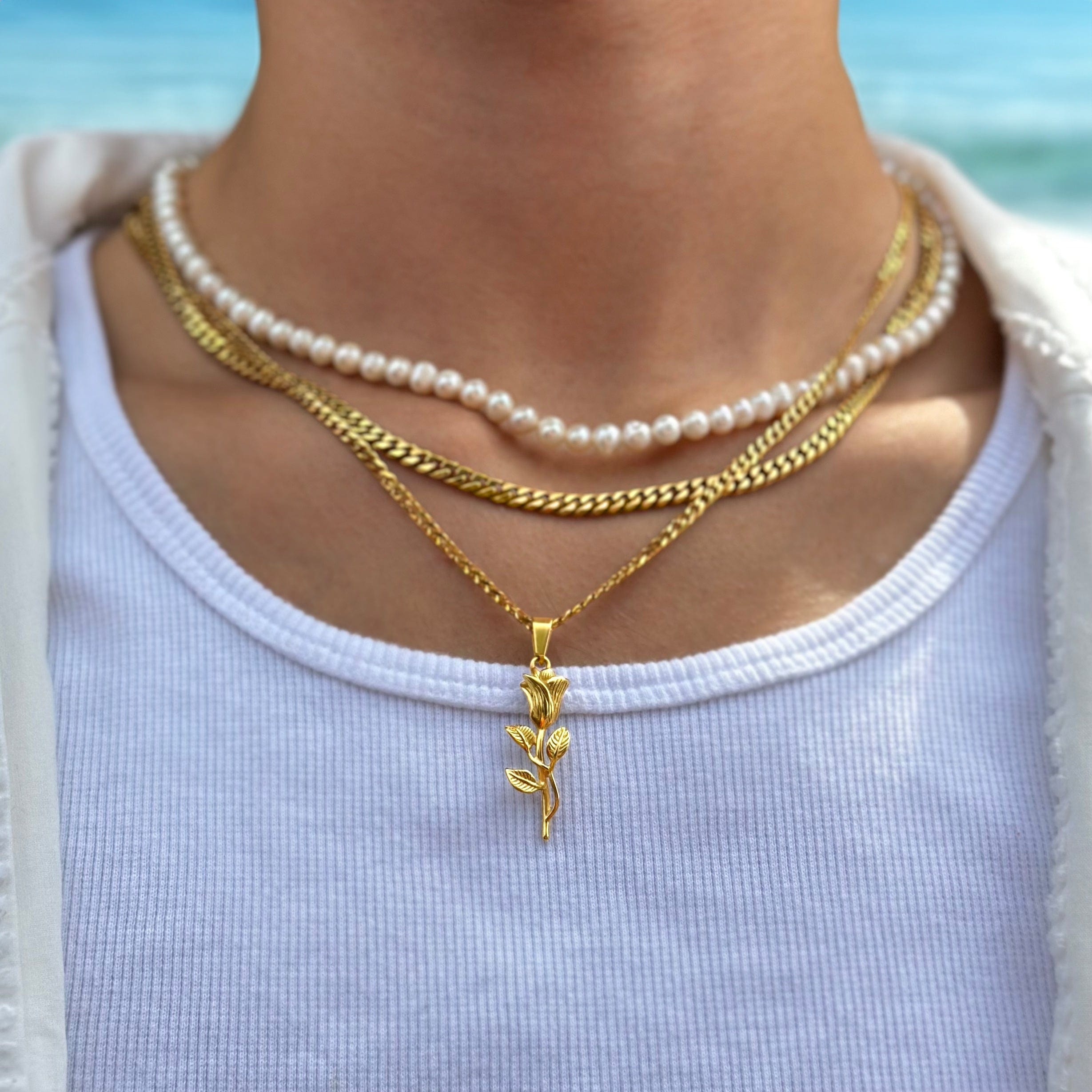 Rose Cuban Chain - Gold (4mm) Chain with Pendant JVillion®