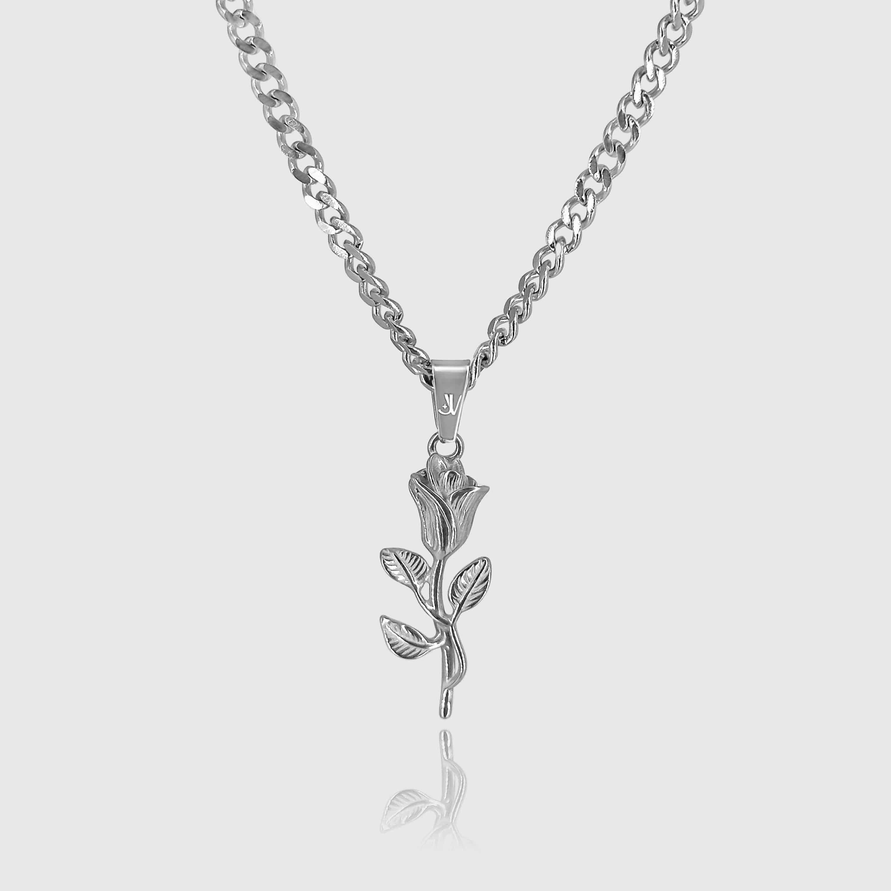 Rose Cuban Chain - Silver (4mm) Chain with Pendant JVILLION