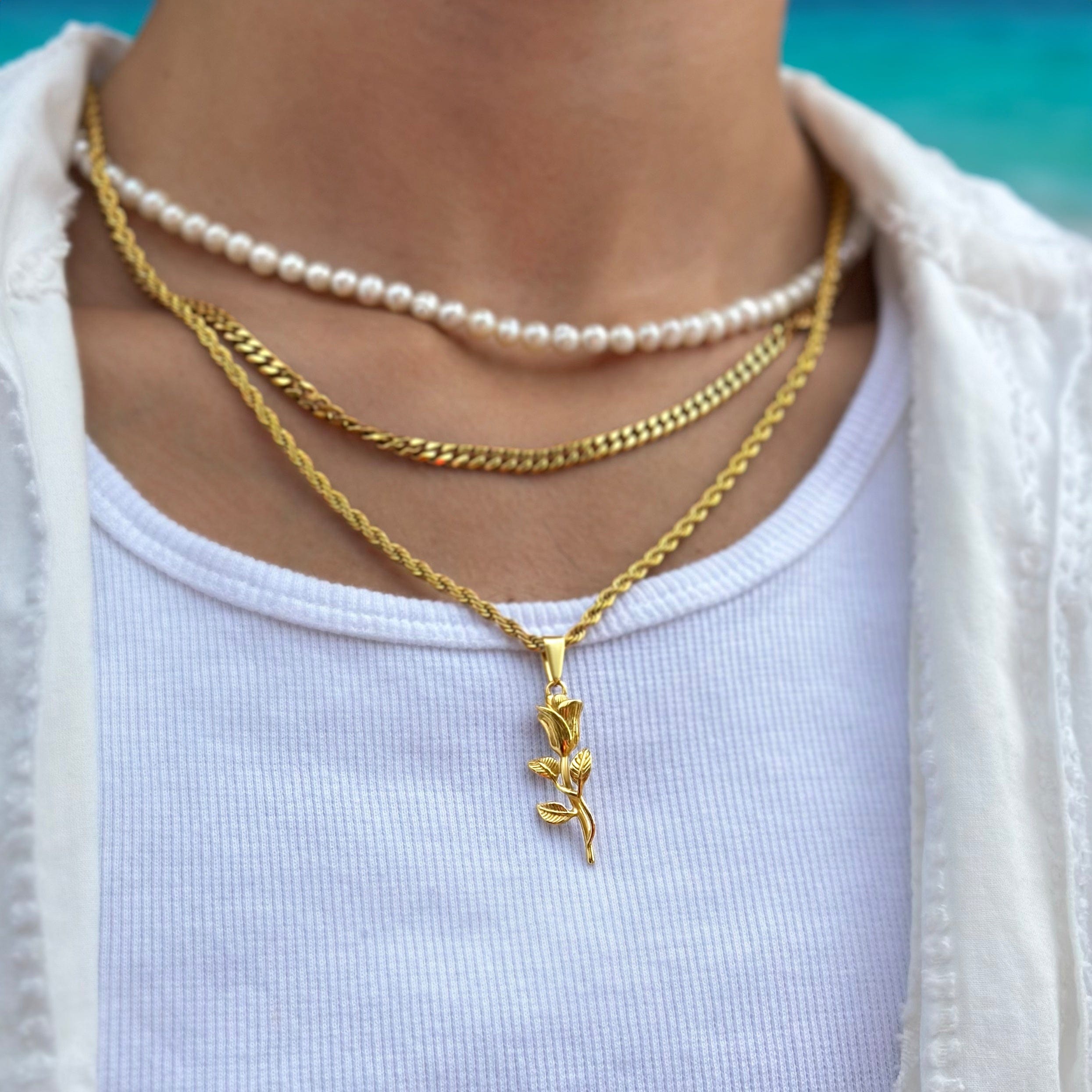 Rose Rope Chain - Gold (3mm) Chain with Pendant JVILLION