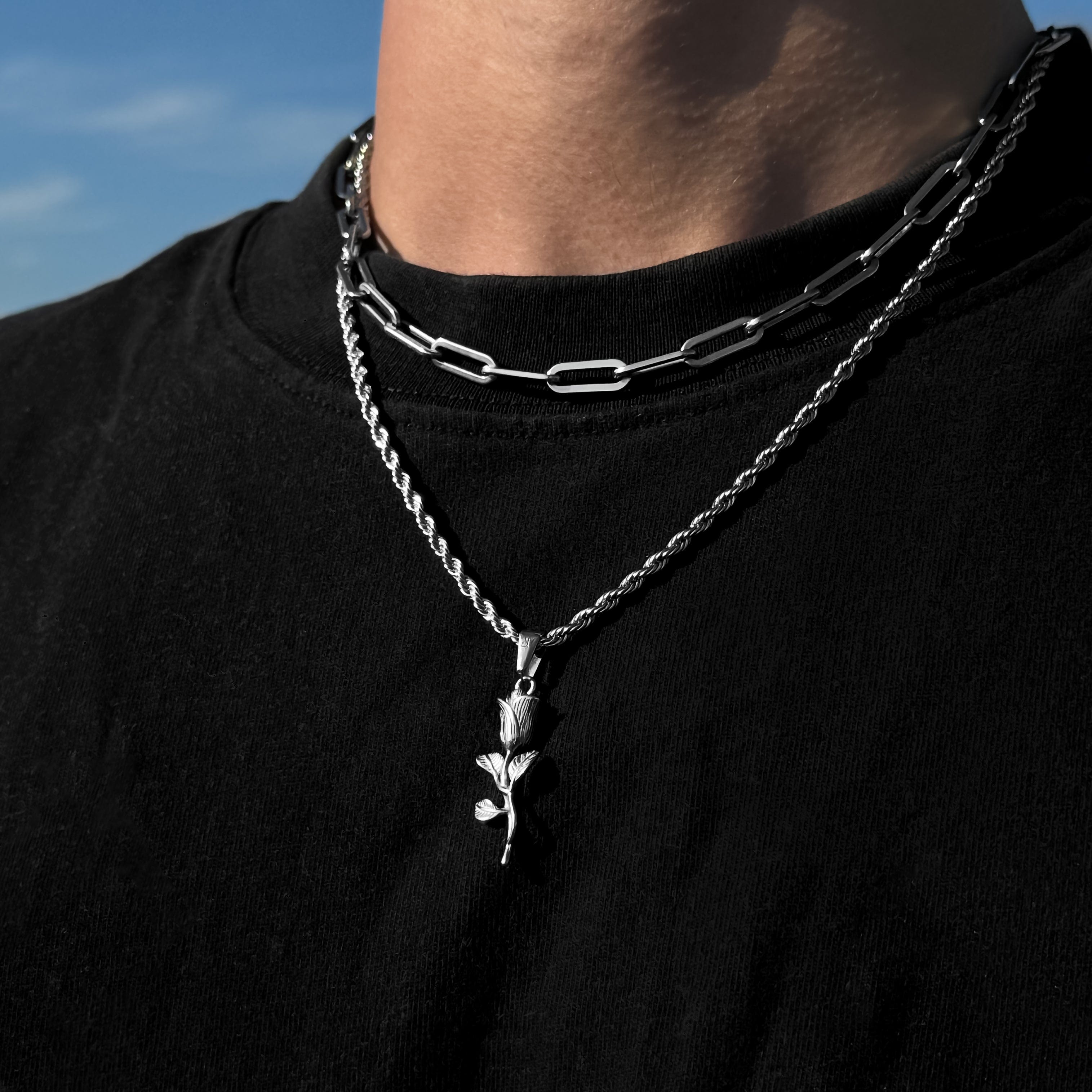 Rose Rope Chain - Silver (3mm) Chain with Pendant JVILLION