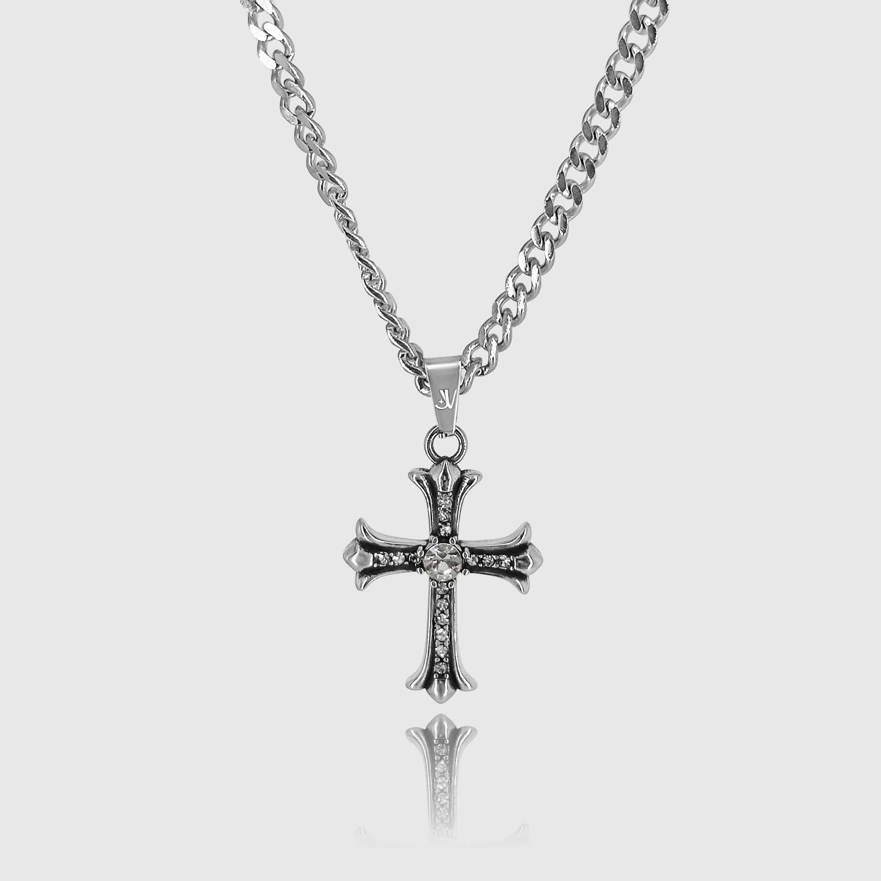 Shiny Cross Cuban Chain - Silver (4mm) Chain with Pendant JVILLION