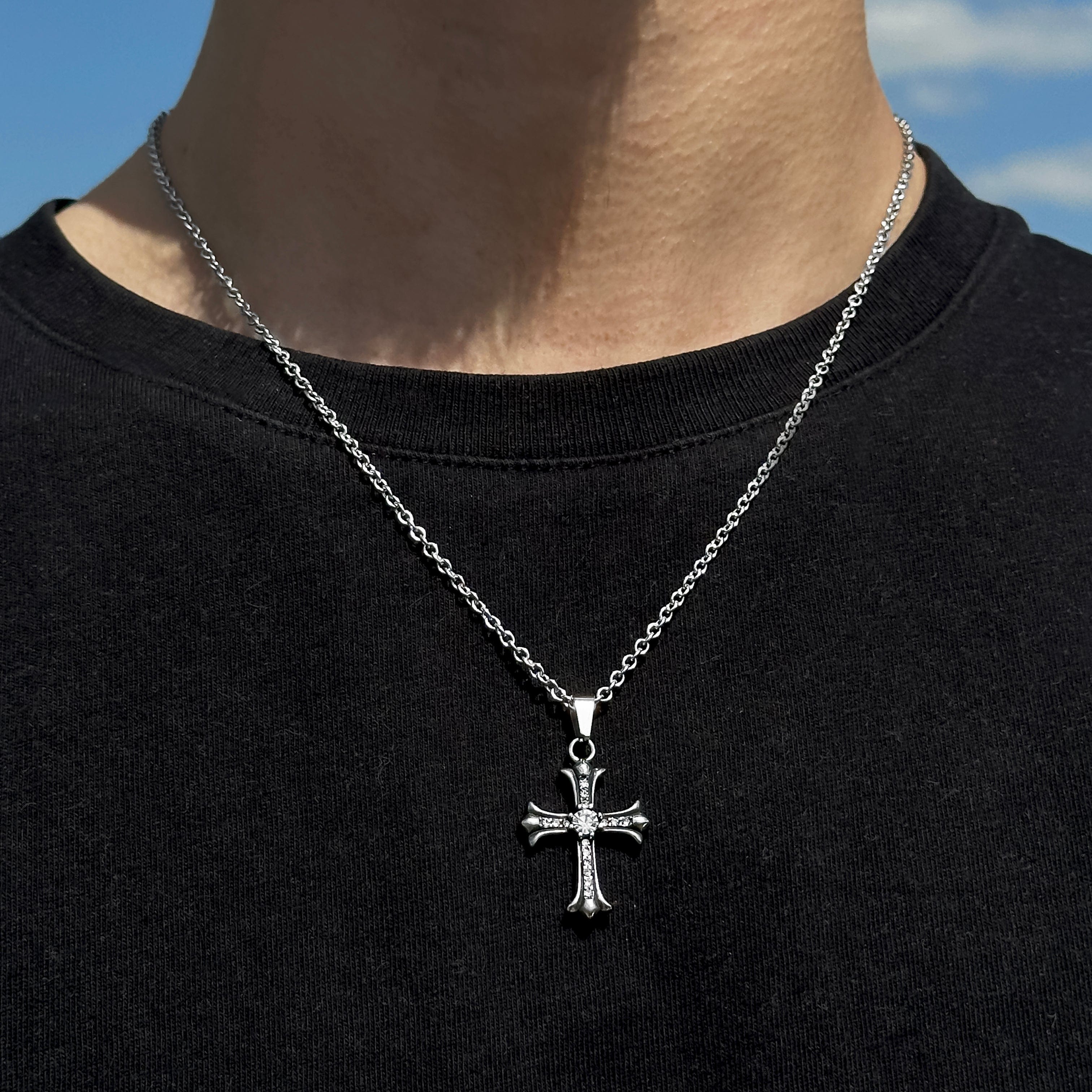 Shiny Cross Rolo Chain - Silver (2mm) Chain with Pendant JVILLION