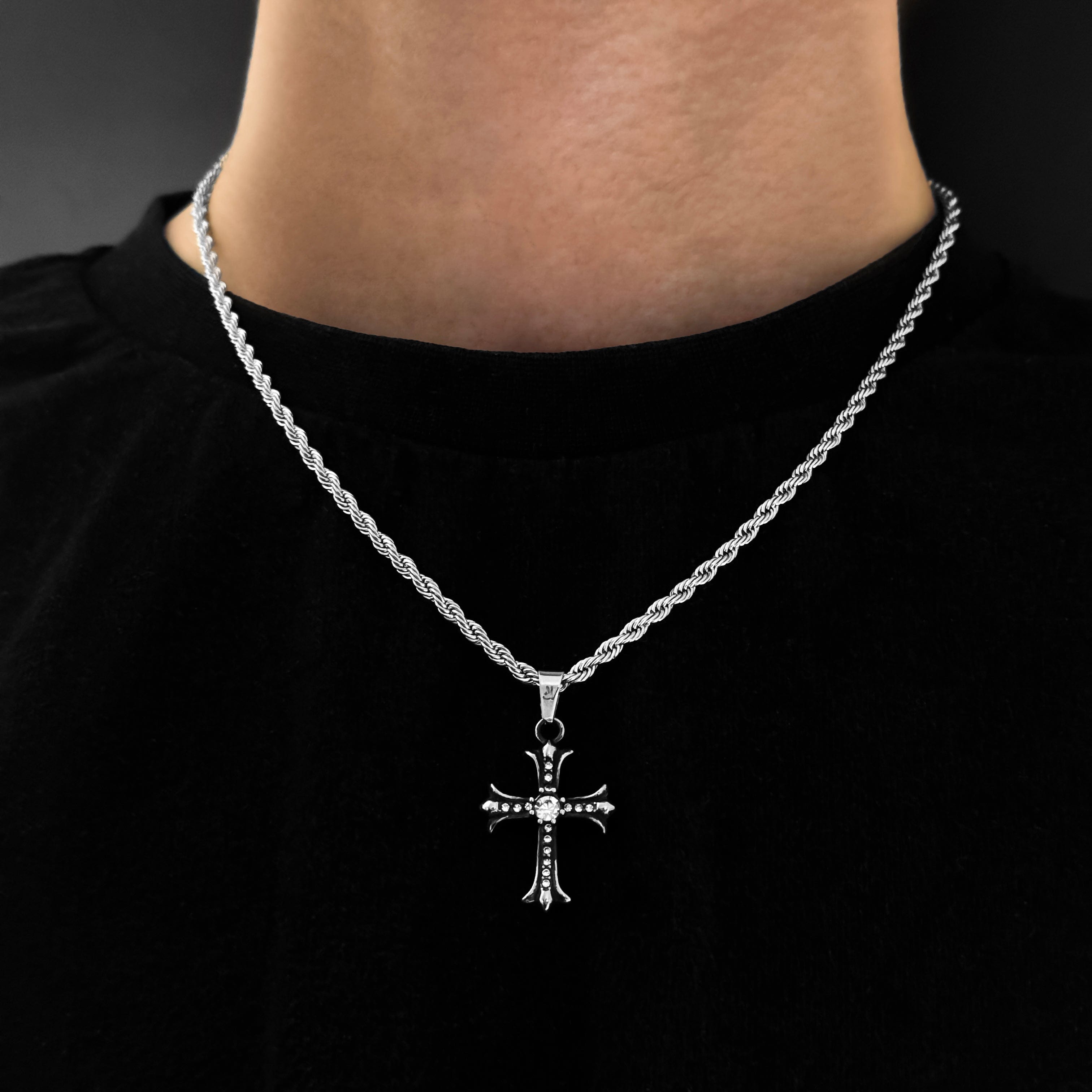 Shiny Cross Rope Chain - Silver (3mm) Chain with Pendant JVillion®