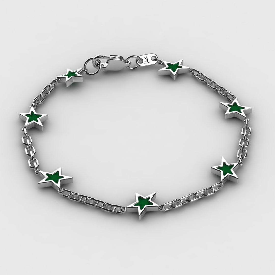 Men’s stainless steel star bracelet with green onyx stone – bold modern jewelry for everyday wear
