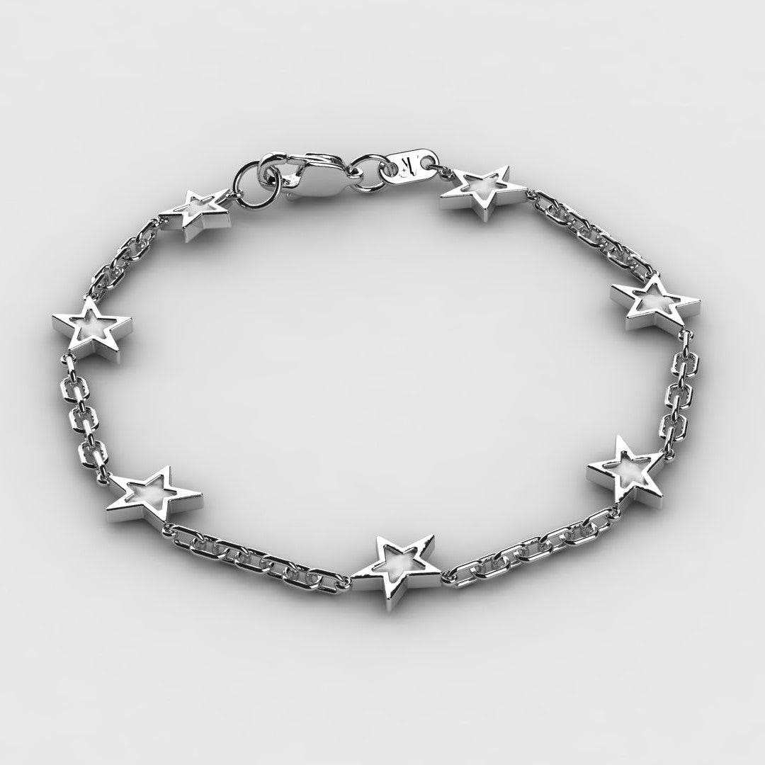 Men’s stainless steel star bracelet with white onyx inlay – modern masculine jewelry for everyday style