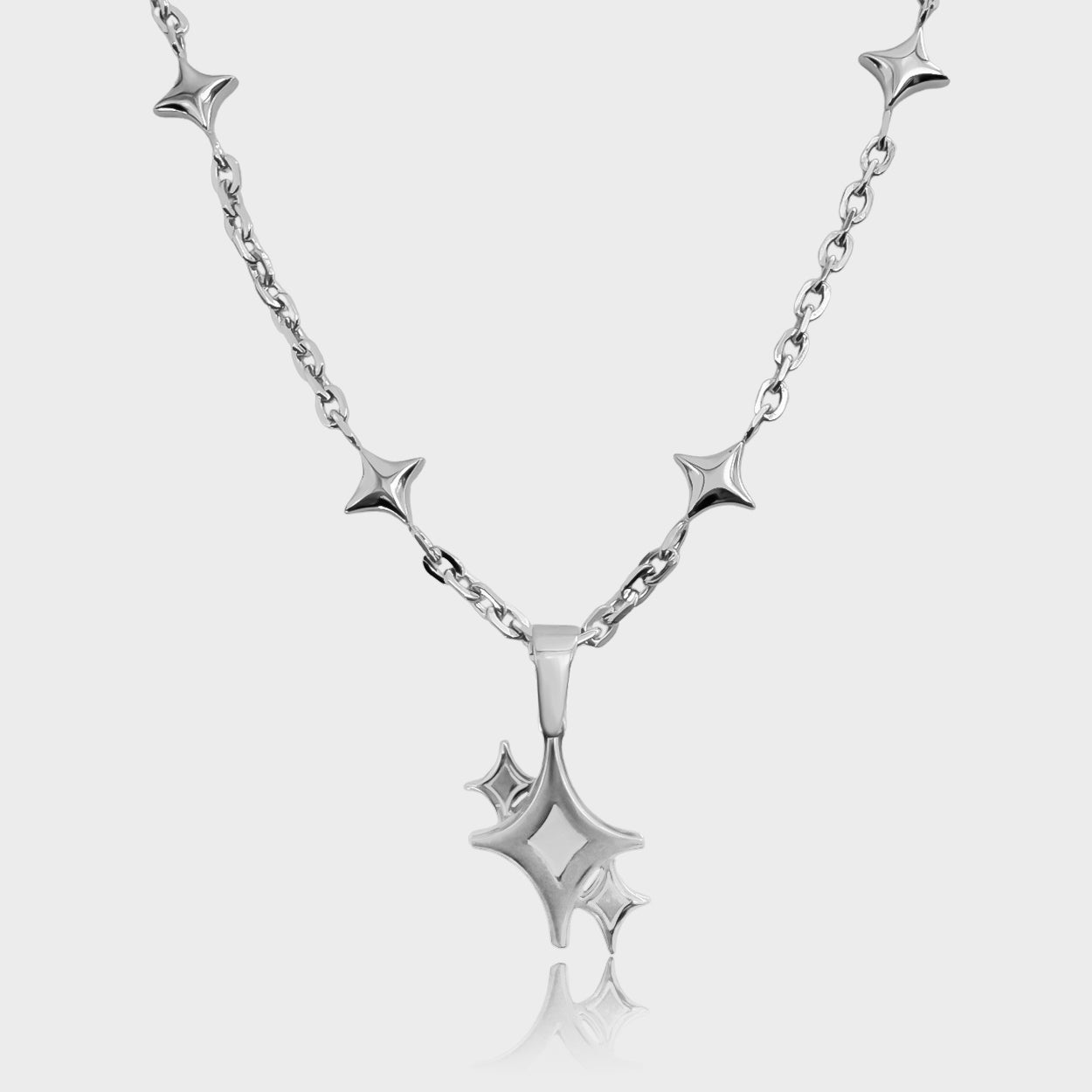 Double star silver chain necklace – layered celestial jewelry.
