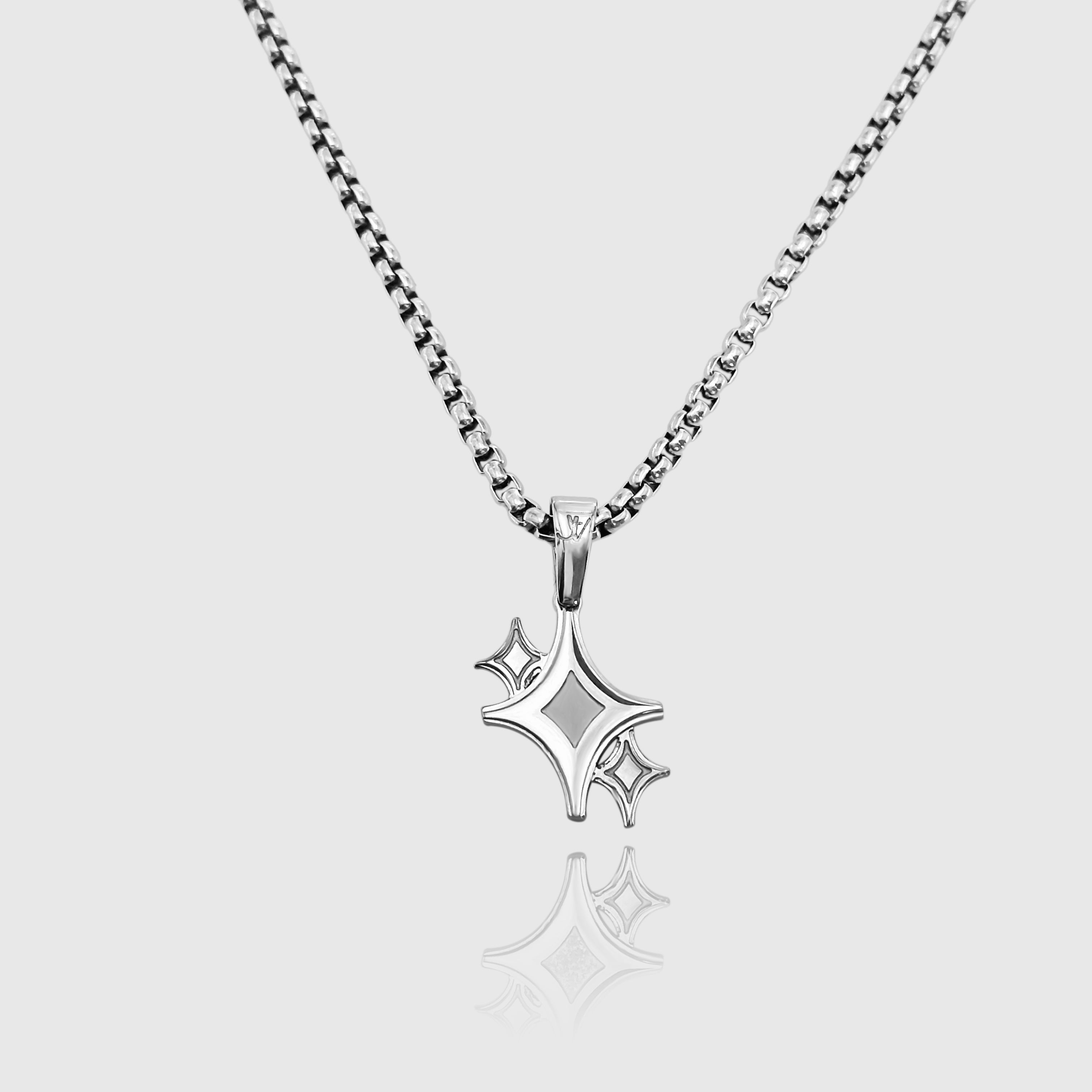 Pendente estrela cintilante prateado em colar de corrente veneziana de 2,5 mm, JVillion