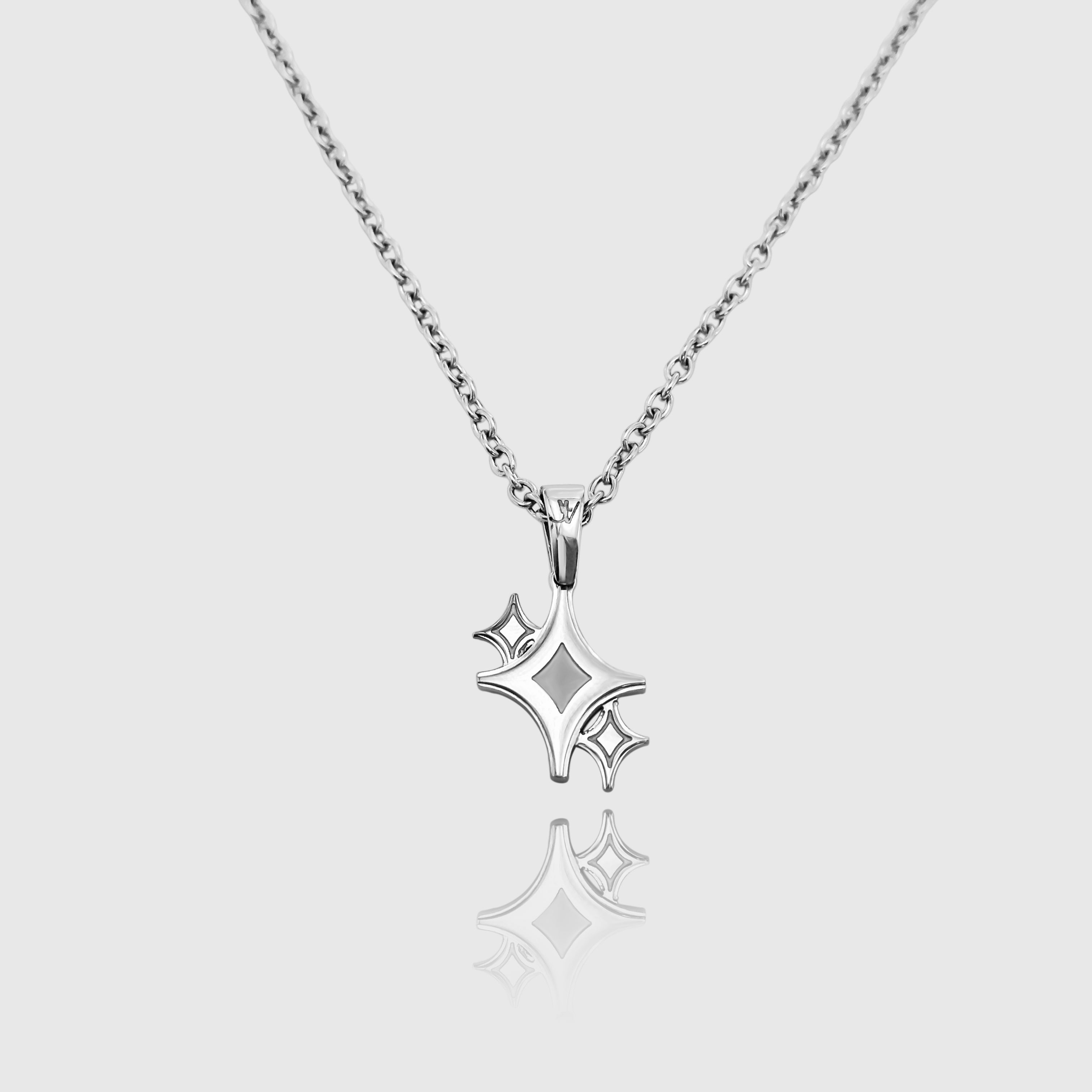Pendente estrela cintilante prateado em colar de corrente rolo de 2 mm, JVillion